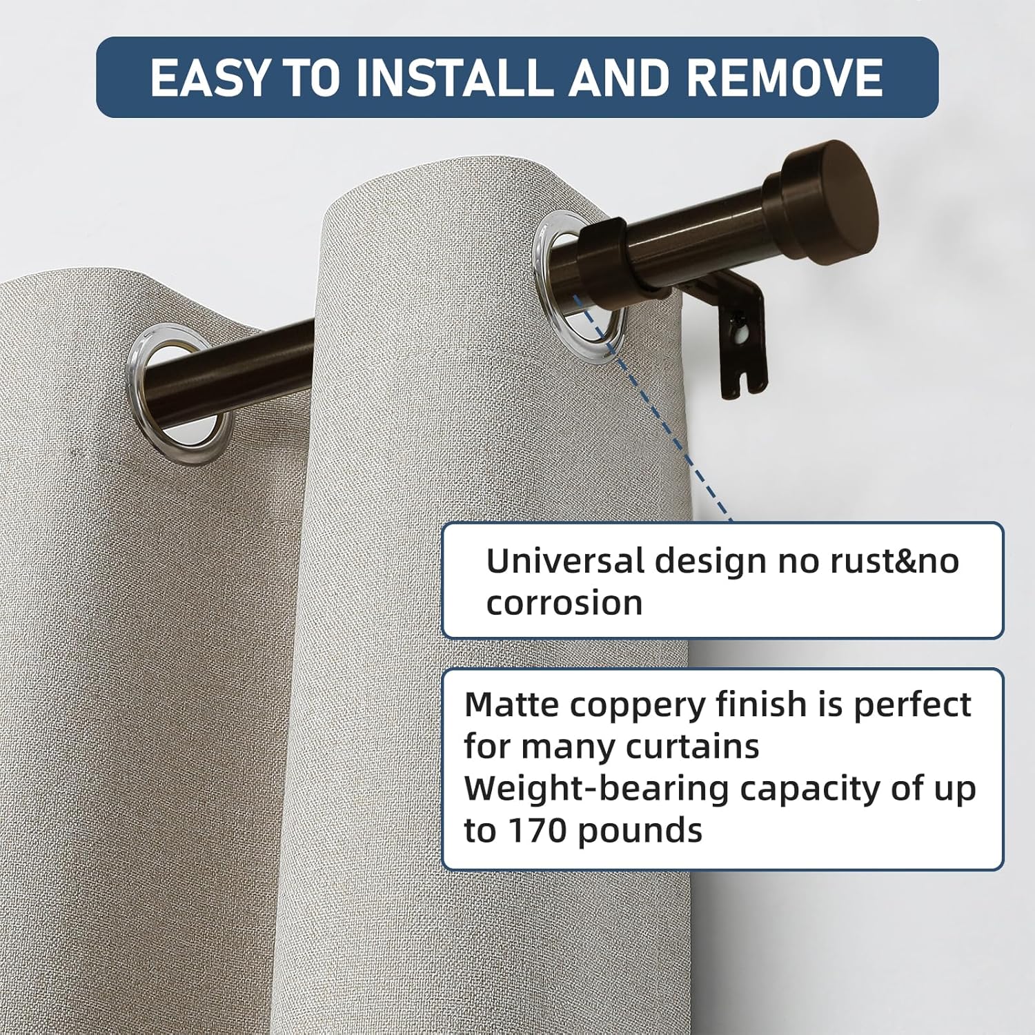 Joydeco Brass Curtain Rod for Windows 32 to 144 inches,1 inch Diameter Adjustable Decorative Window Single Rod with Aluminium Finials