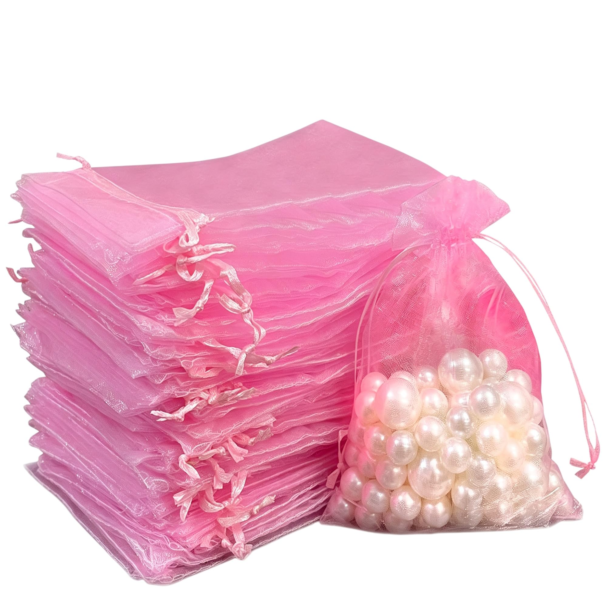 SIAGCRAW Organza Bags 4"x6", 100Pcs Pink Small Mesh Drawstring Gift Bags
