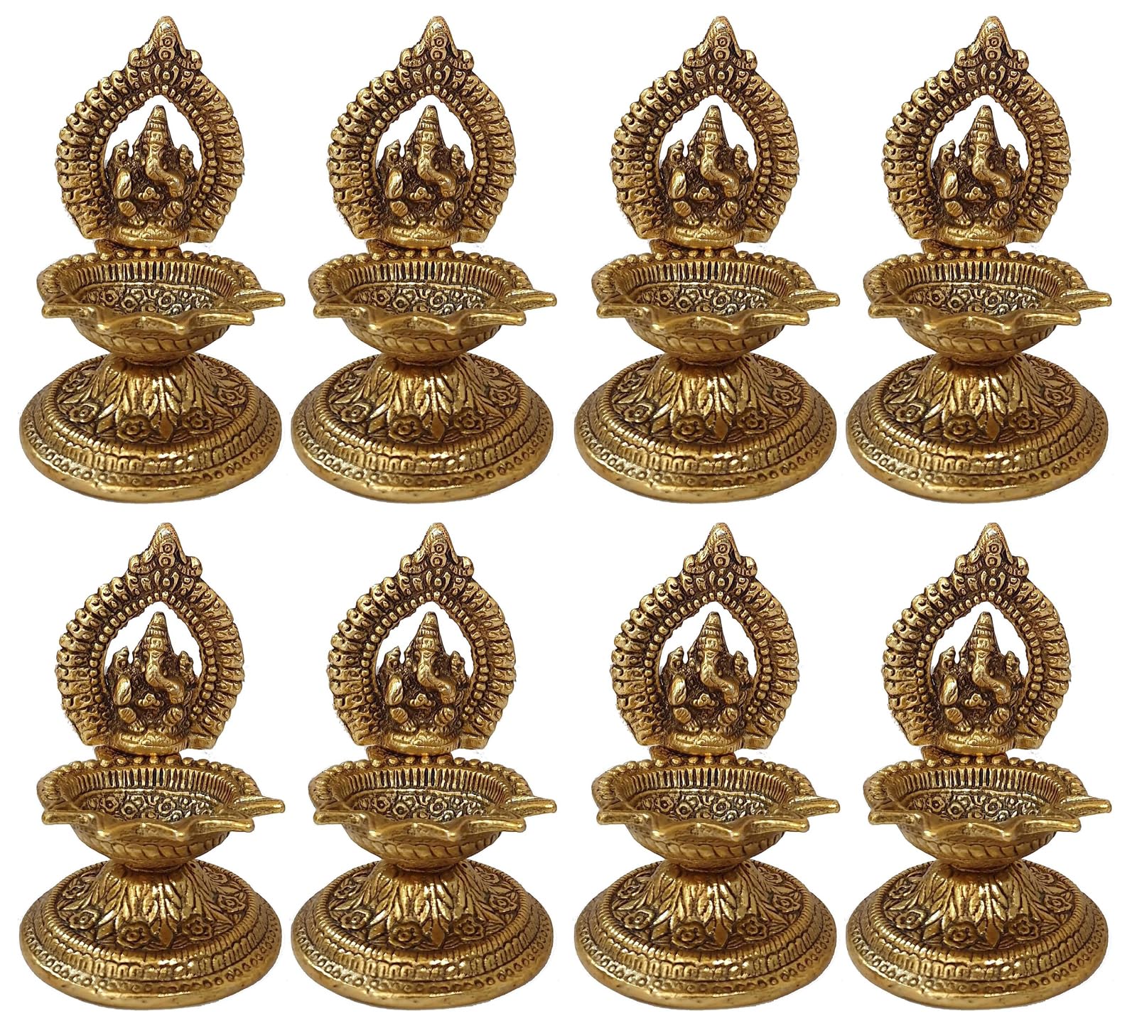 Statues de Seigneur Laxmi Ganesh en laiton avec lampe à huile indienne Diya Ganpati