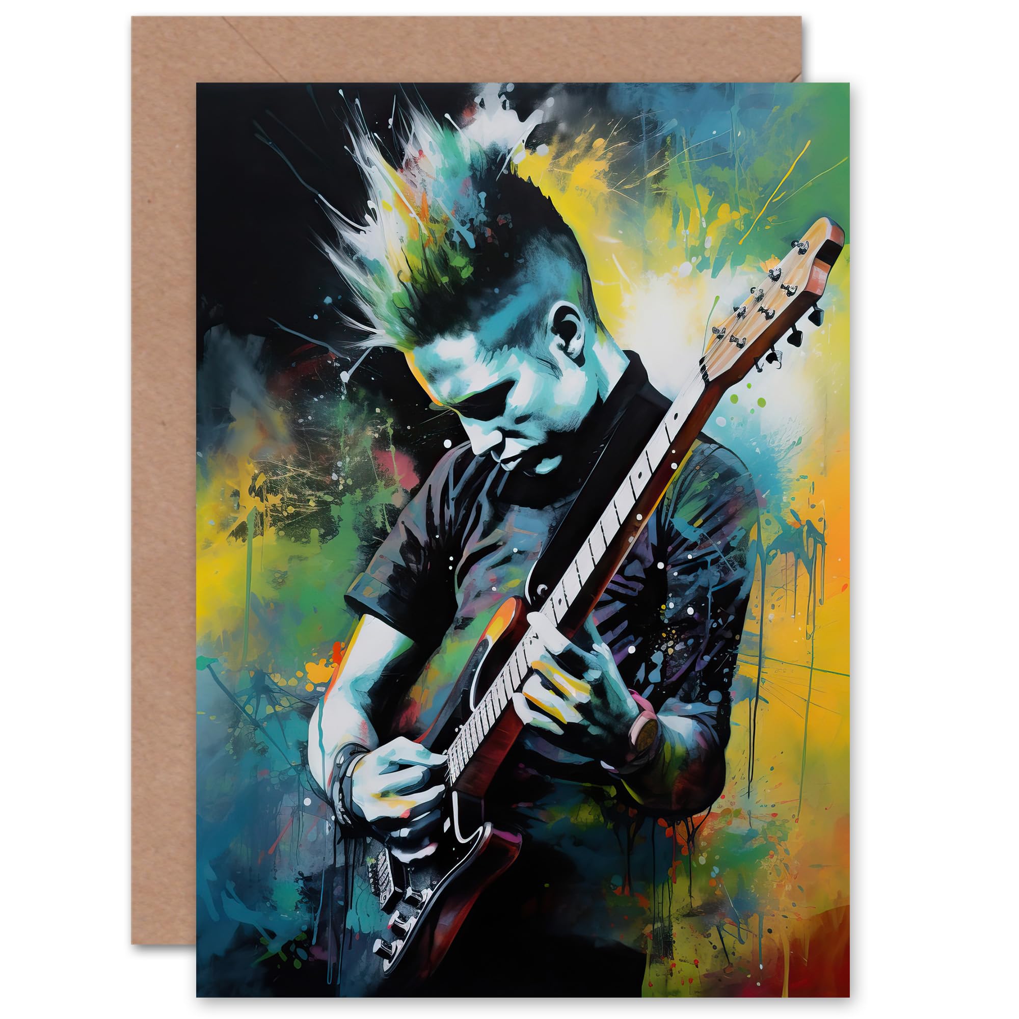 Artery8 Punk Music Guitarist Anarchy for Husband Him Dad Son Brother Birthday Thank You Congratulations Blank Art Greeting Card