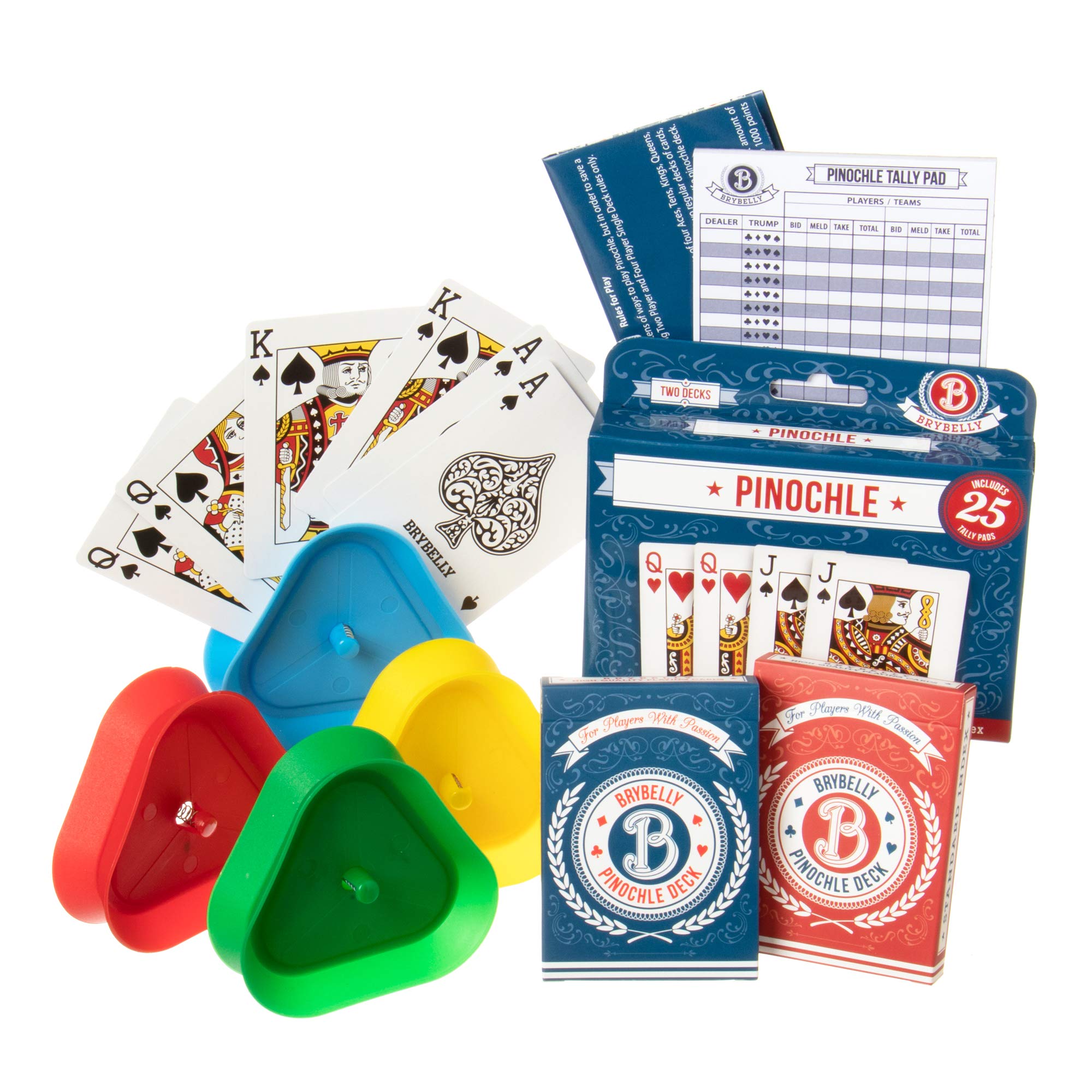 Amazon.com: Pinochle Game Set with Card Holders - 2 Custom Specialty Decks  of Plastic-Coated Playing Cards, 25 Tear-Away Tally Score Pads, & 4  Hands-Free Gaming Aid Accessories for Kids & Seniors :