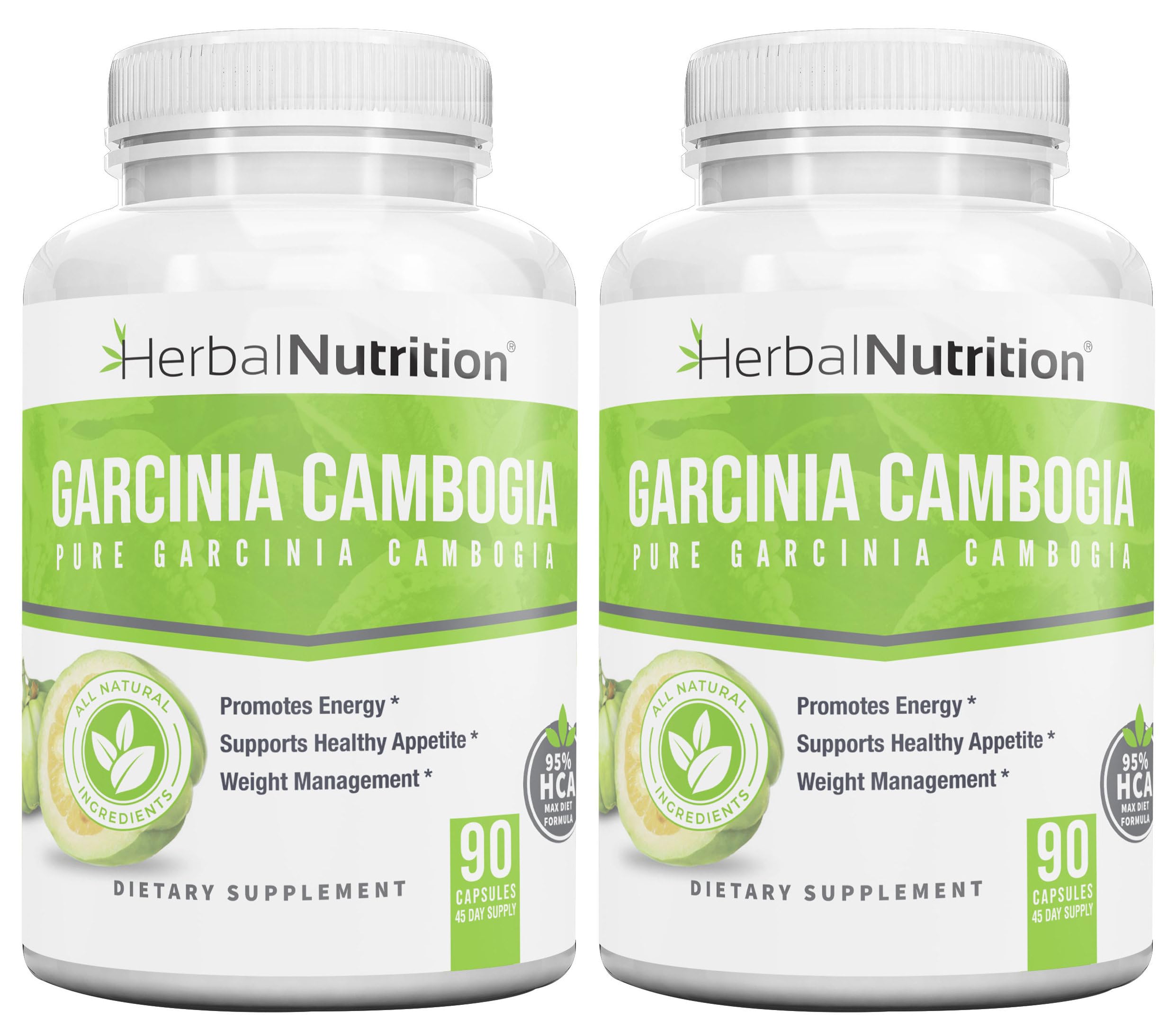 Herbal Nutrition Garcinia Cambogia for Weight Management and Kidney Stone Management, 2, 90 Count Bottles 180 Capsules 60% and 95% HCA Blend Dosing 700mg - 2400mg