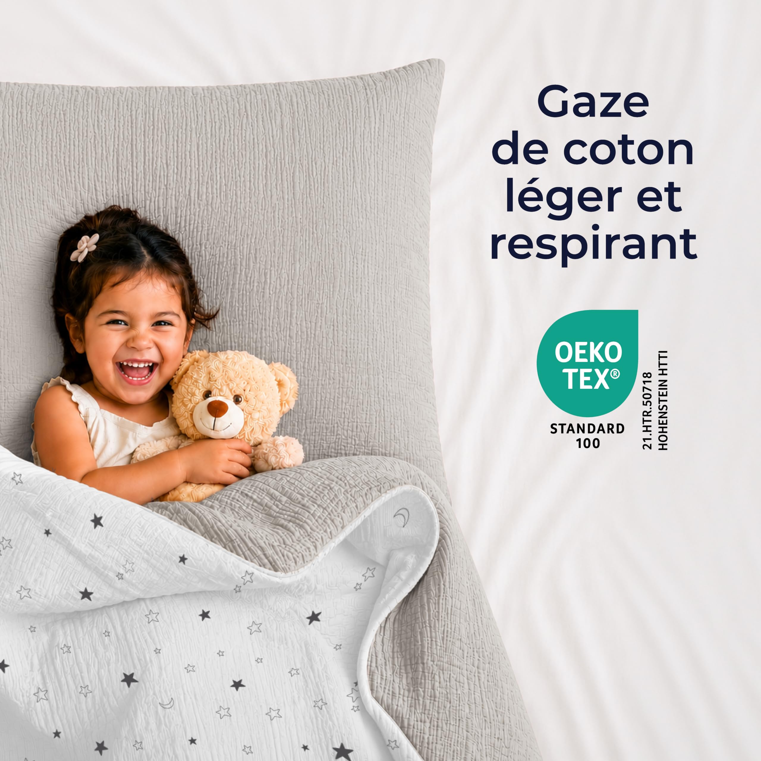 Dreamzie Parure de Lit Mousseline 135x200 Enfant 100% Coton Gris Clair