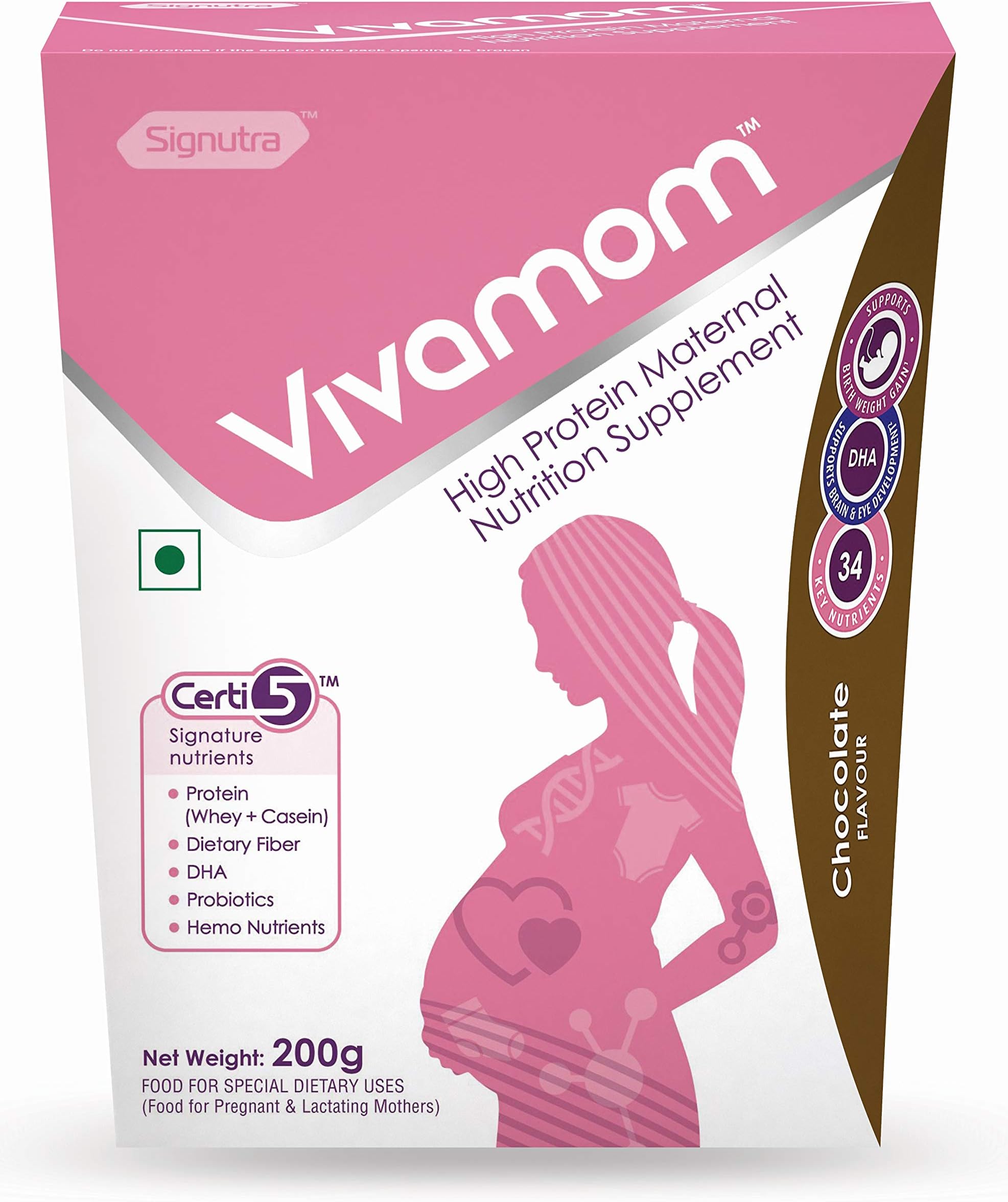 Vivamom Maternal Nutrition Supplement in Pregnancy&laction-200gm Chocolate, Pink