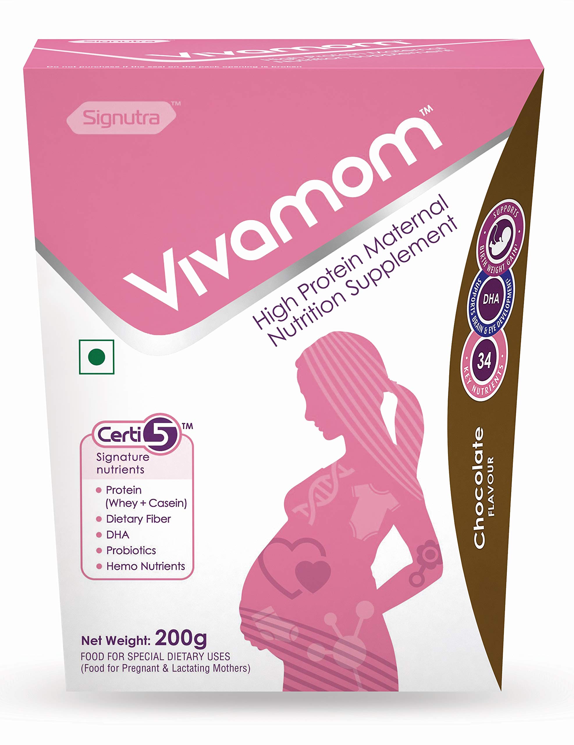 Vivamom Maternal Nutrition Supplement in Pregnancy&laction-200gm Chocolate, Pink