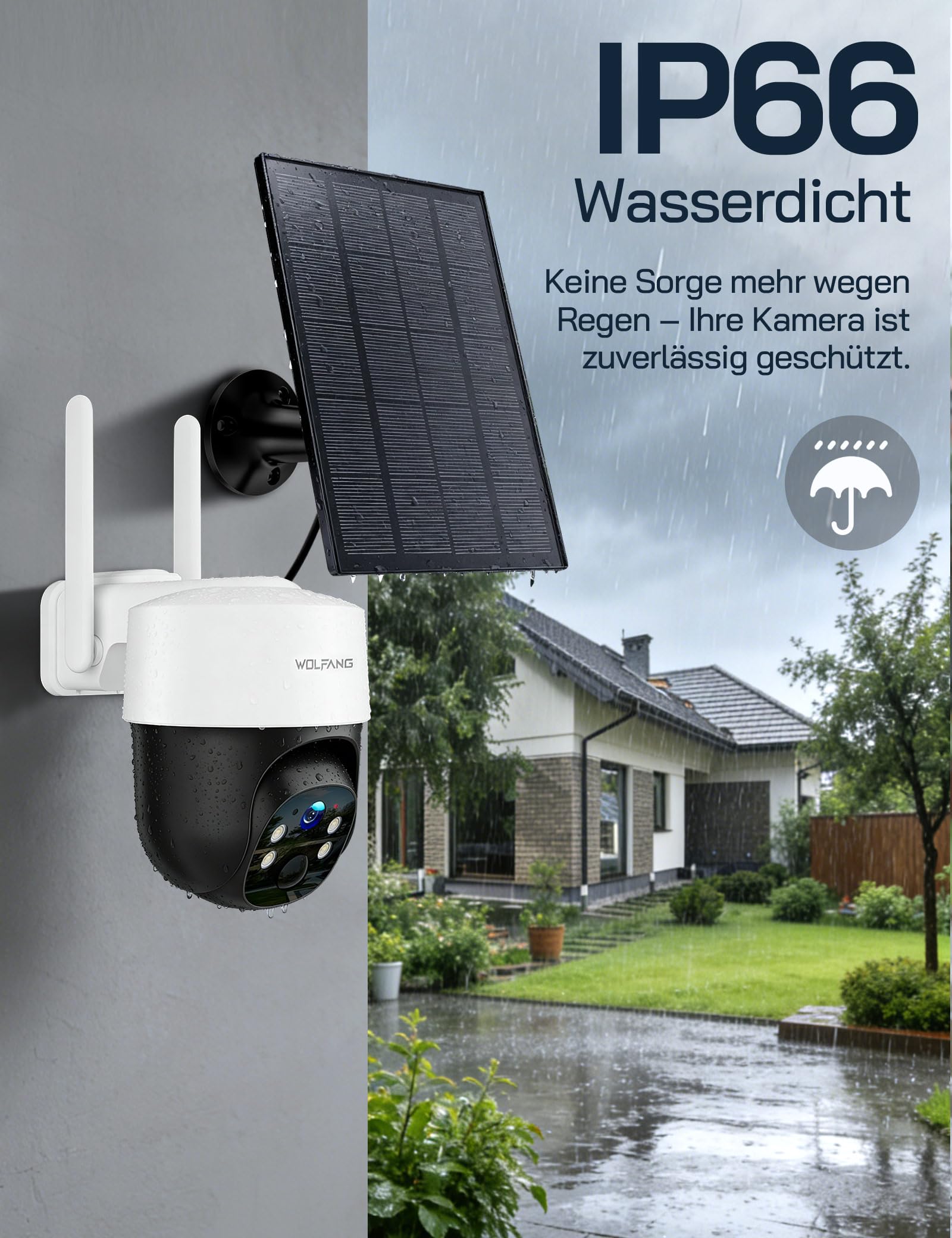 WOLFANG 4G LTE Wildkamera Solar, 2.5K Wildkamera mit Handyübertragung App, 0,2s PIR Auslösezeit, Bewegungsmelder & Echtzeitalarm, Infrarot Nachtsicht, 8000mAh Akku, 32GB microSD-Karte, IP66