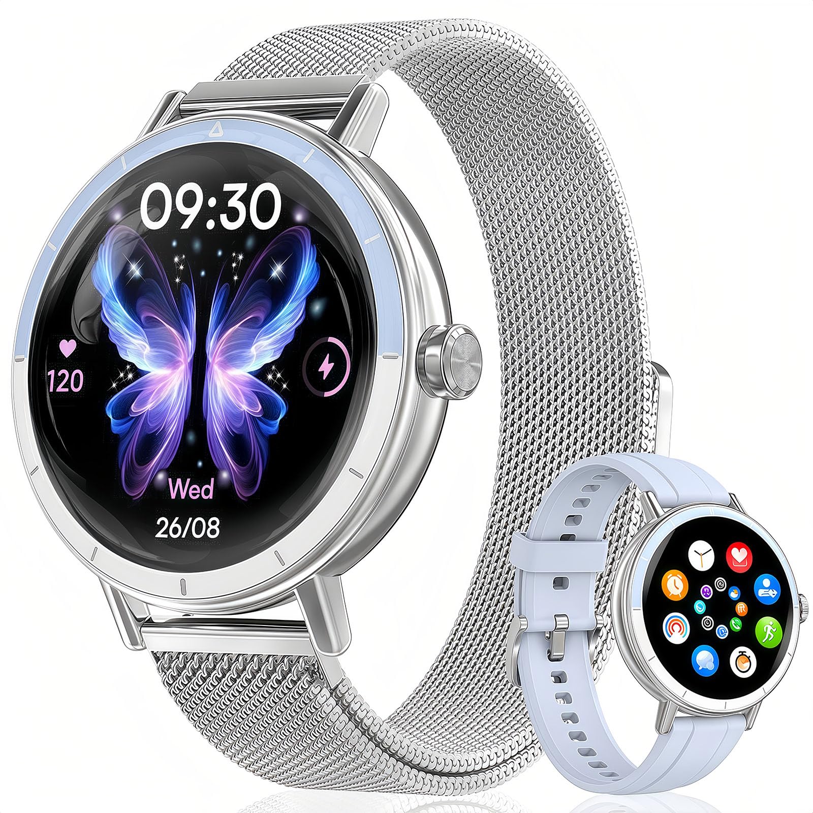Reloj Inteligente Mujer, 1.27" Smartwatch Mujer con Llamadas, Función Femenina, Pulsometro, SpO2, Monitor Sueño, IP 68, 120+ Modos Deportes, Calorías, Podómetro, Fitness Tracker para Android iOS, Azul