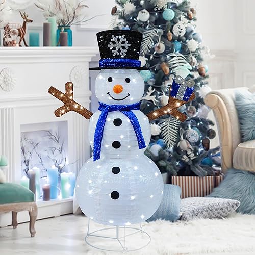 Miniatura 3 de Muñeco de nieve iluminado para exteriores, muñeco de nieve emergente para exteriores, decoración de Navidad preiluminada, 100 luces, muñecos de