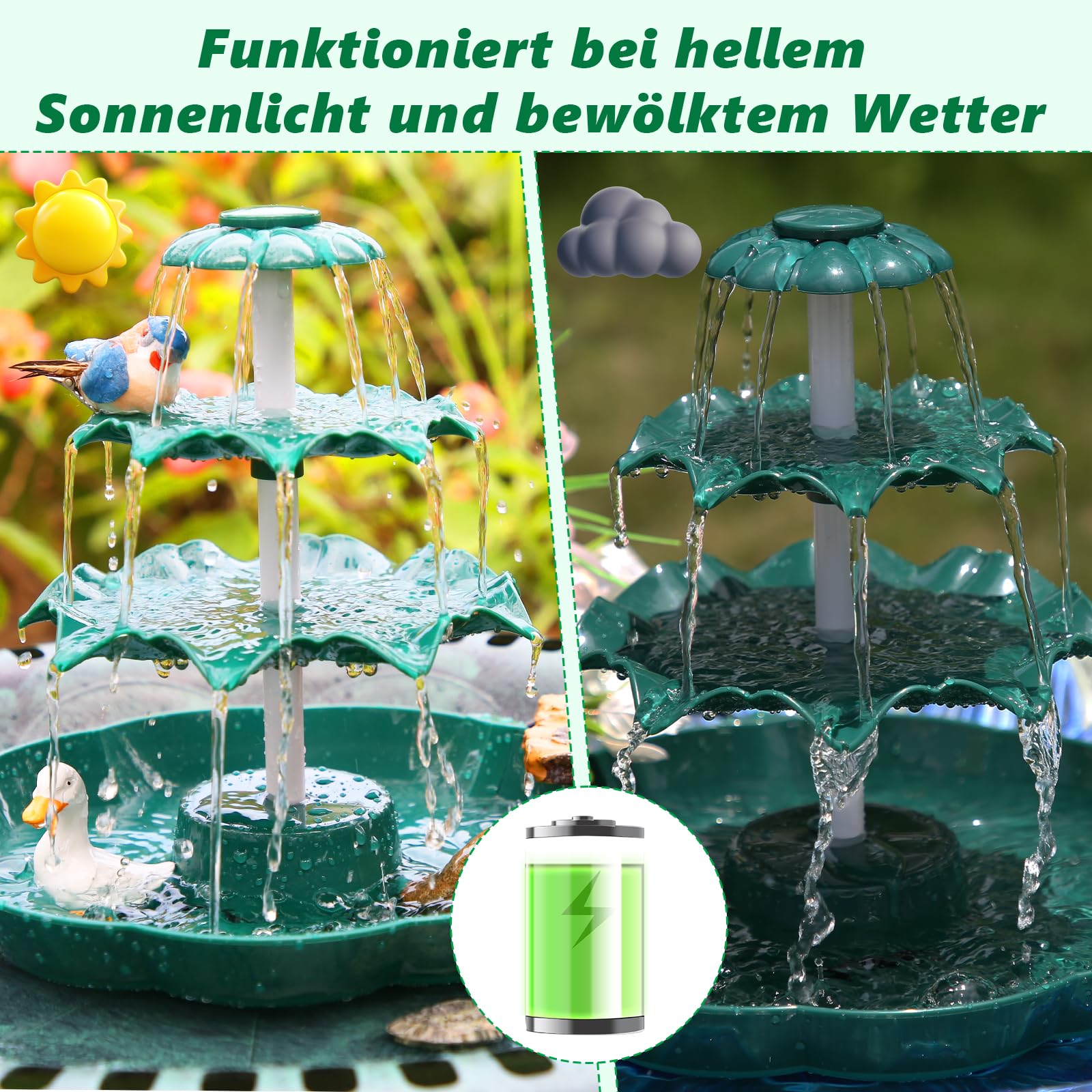 AISITIN DIY Brunnen,Vogeltränke Sets mit 6,5W Solar Springbrunnen mit Akku, 3 Stufige Vogelfütterer für Draußen,Vogelbad und DIY Solarbrunnen Abnehmbar und Geeignet für Garten,DIY Wasserspiel
