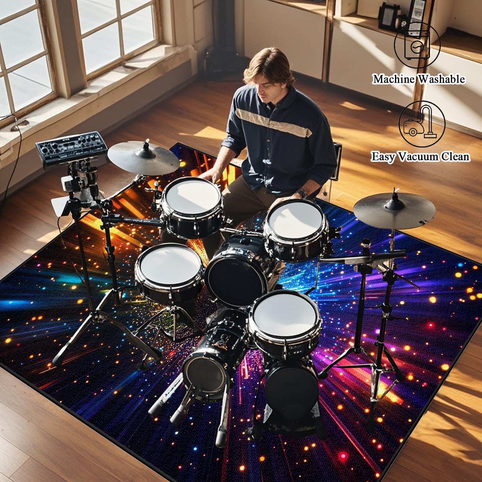 Tappetino per Batteria Elettronica, Tappeto Batteria Insonorizzato, Drum Carpet per Rullante Grancassa Tamburo Jazz Batteria, Tappetini Strumenti Musicali 180 x 140 cm