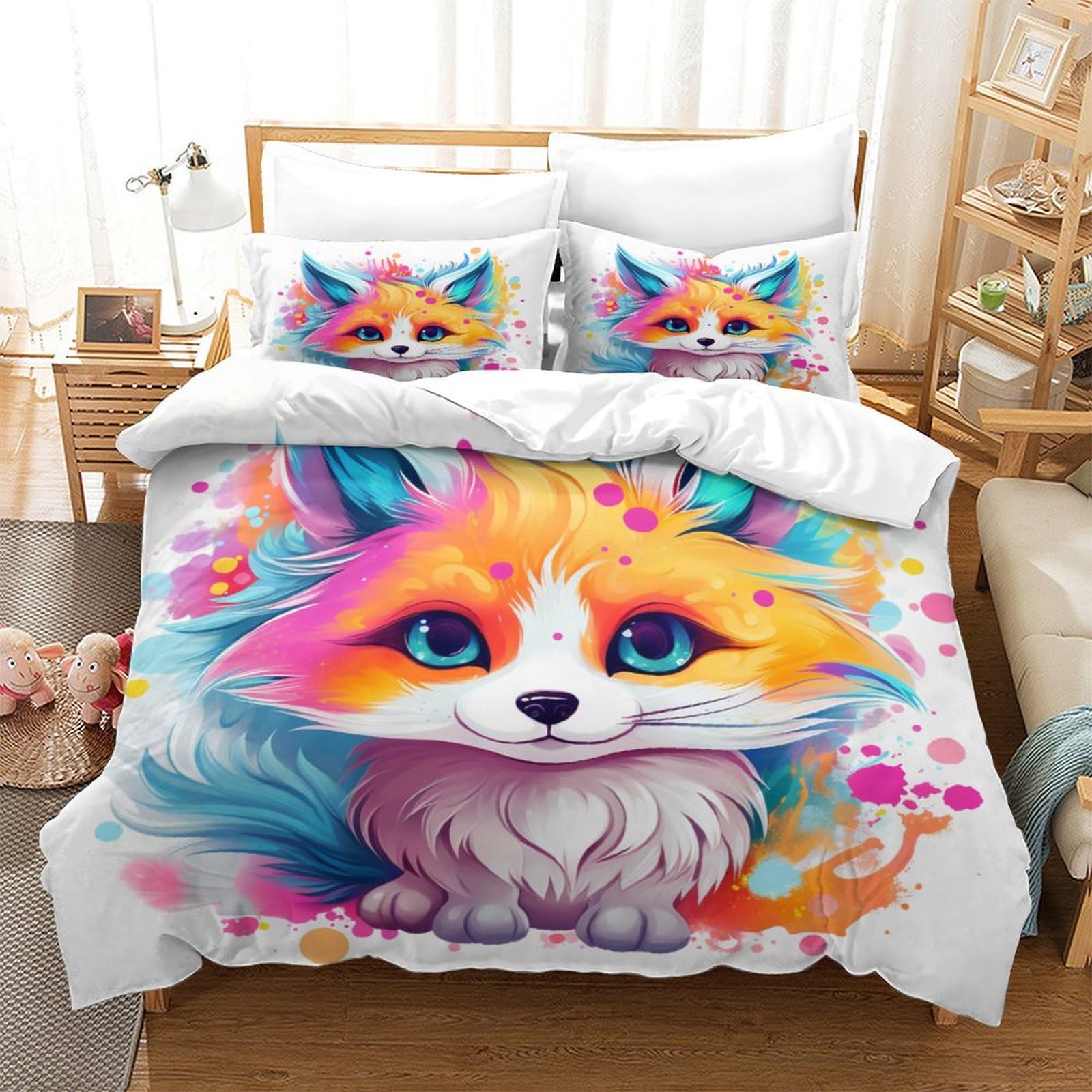 Housse de couette 140x200 microfibre super douce respirante motif fox 3D
