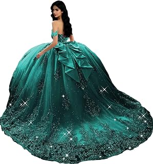 Sparkly Appliques Quinceanera Dresses with Bow Shiny XV Dresses Sweet Ball Gown with Train PM012