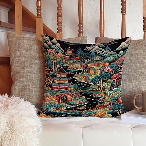 Vista 77 de ArogGeld Chinoiserie - Fundas de cojín asiáticas con diseño de flores blancas y verdes, funda de almohada Chinoiserie Floral con hojas verdes