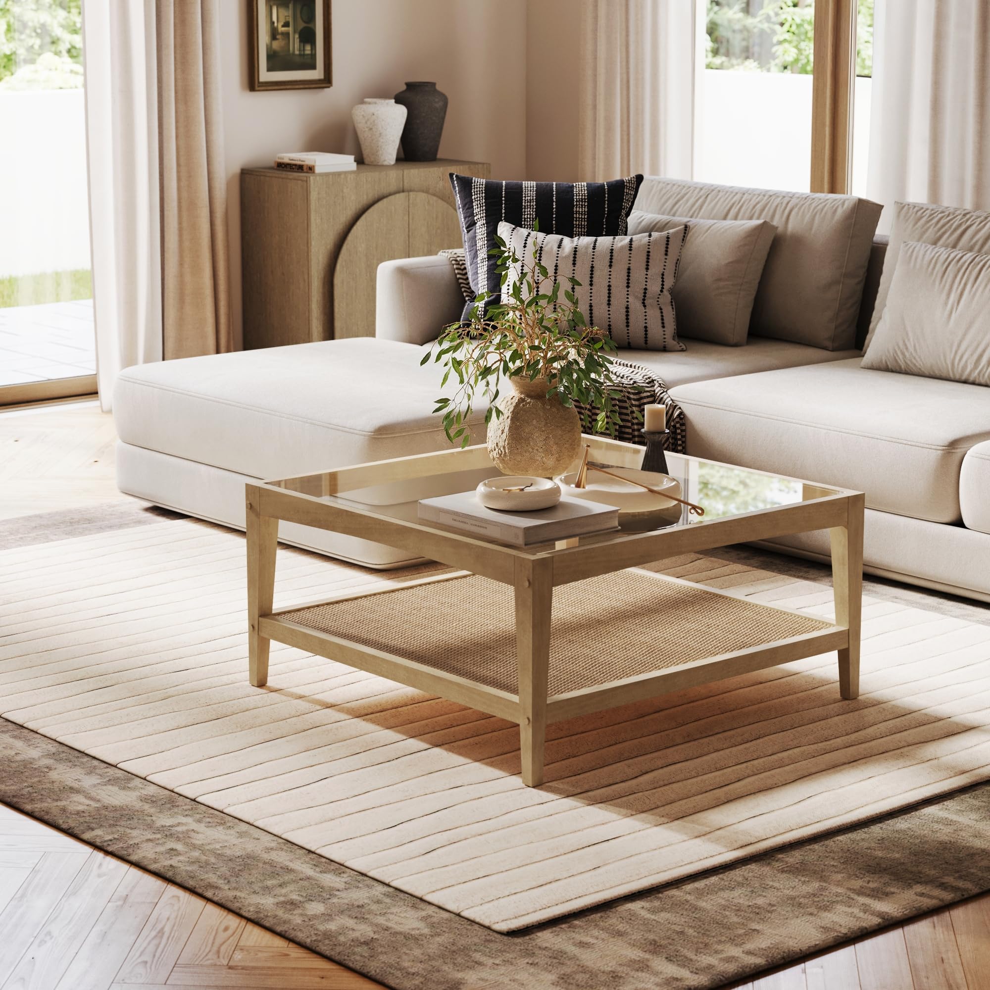 Amazon.com: Nathan James Hayes Glass Top Coffee Table, Solid Wood