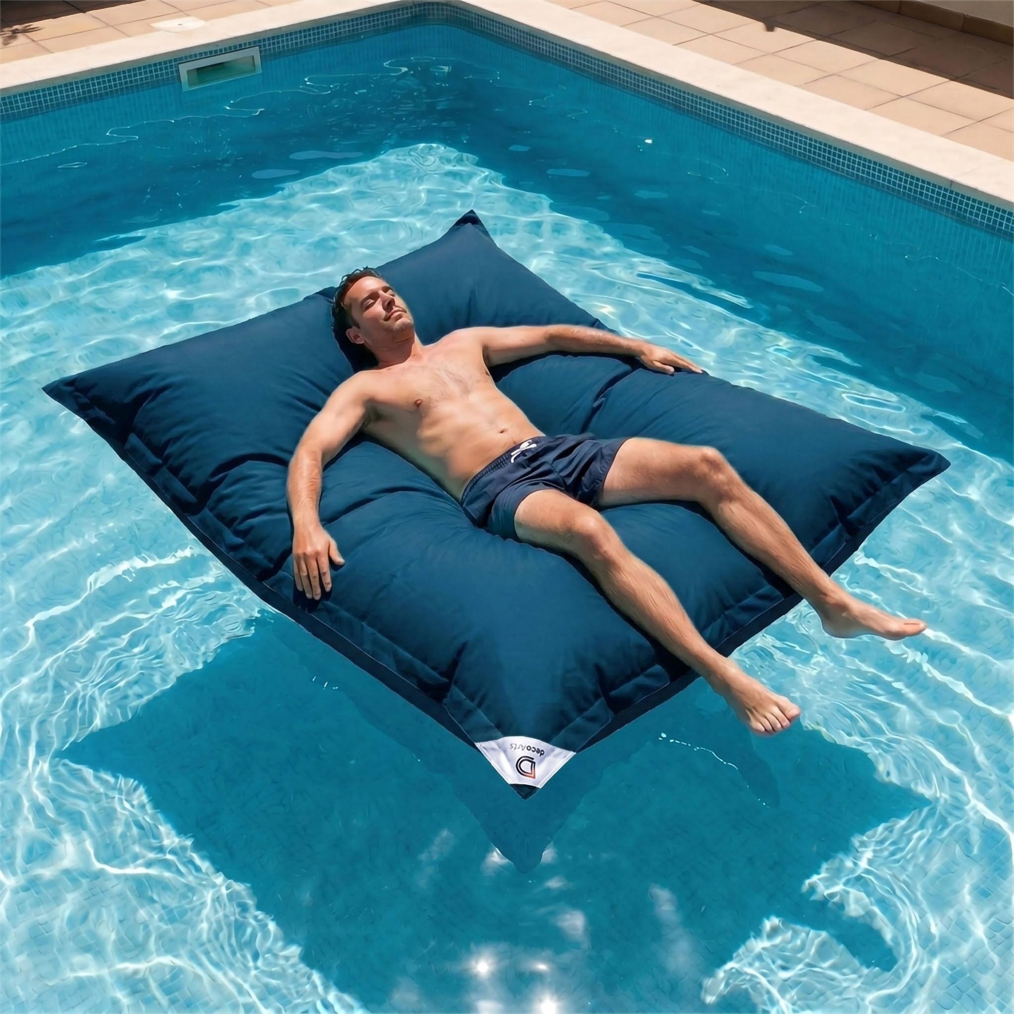 Housse Pouf Géant XXL 180x140cm Déhoussable Flottant Piscine Bleu Pétrole
