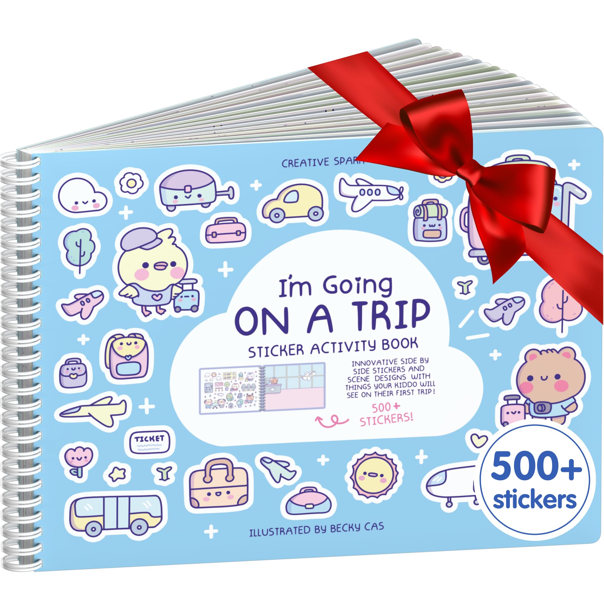 CUPKIN My First Trip Sticker + Coloring Book (500+ Stickers & 12 Scenes) Side by Side Activity Book Design, Fun Toddler Travel Essential Sticker Books for Kids 2-4, Great for Older Boys & Girls