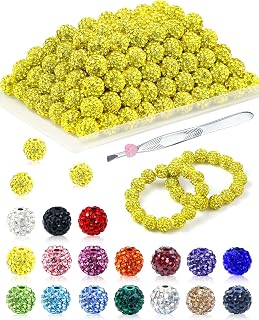 120PCS FIVEIZERO Rhinestone Beads for Jewelry Making, 10mm Citrine Shiny Round Sparkle Crystal Clay Bead Bulk Sparkly Baseball Necklace Beads for Bracelets and DIY Crafts