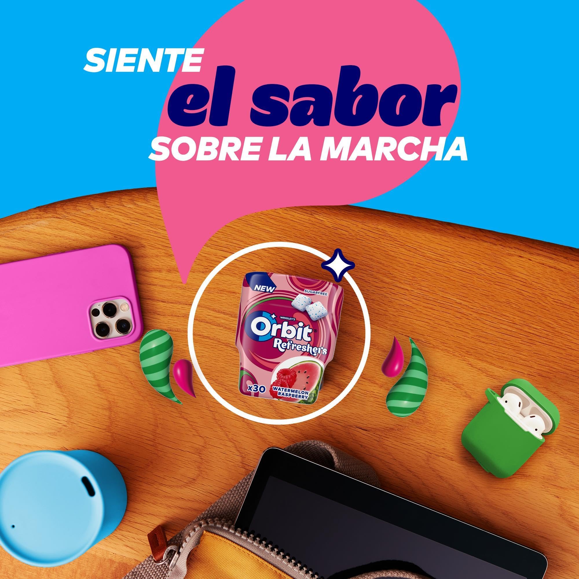 Orbit Refreshers Bote de chicles sin azúcar sabor sandía y frambuesa, 6 cajas de 30 unidades