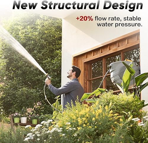 Miniatura 3 de GLAHODEN Carrete de manguera de jardín retráctil, carrete de manguera de agua con sistema de retorno lento de 58 pulgadas x 65 pies + 6 pies, diseño