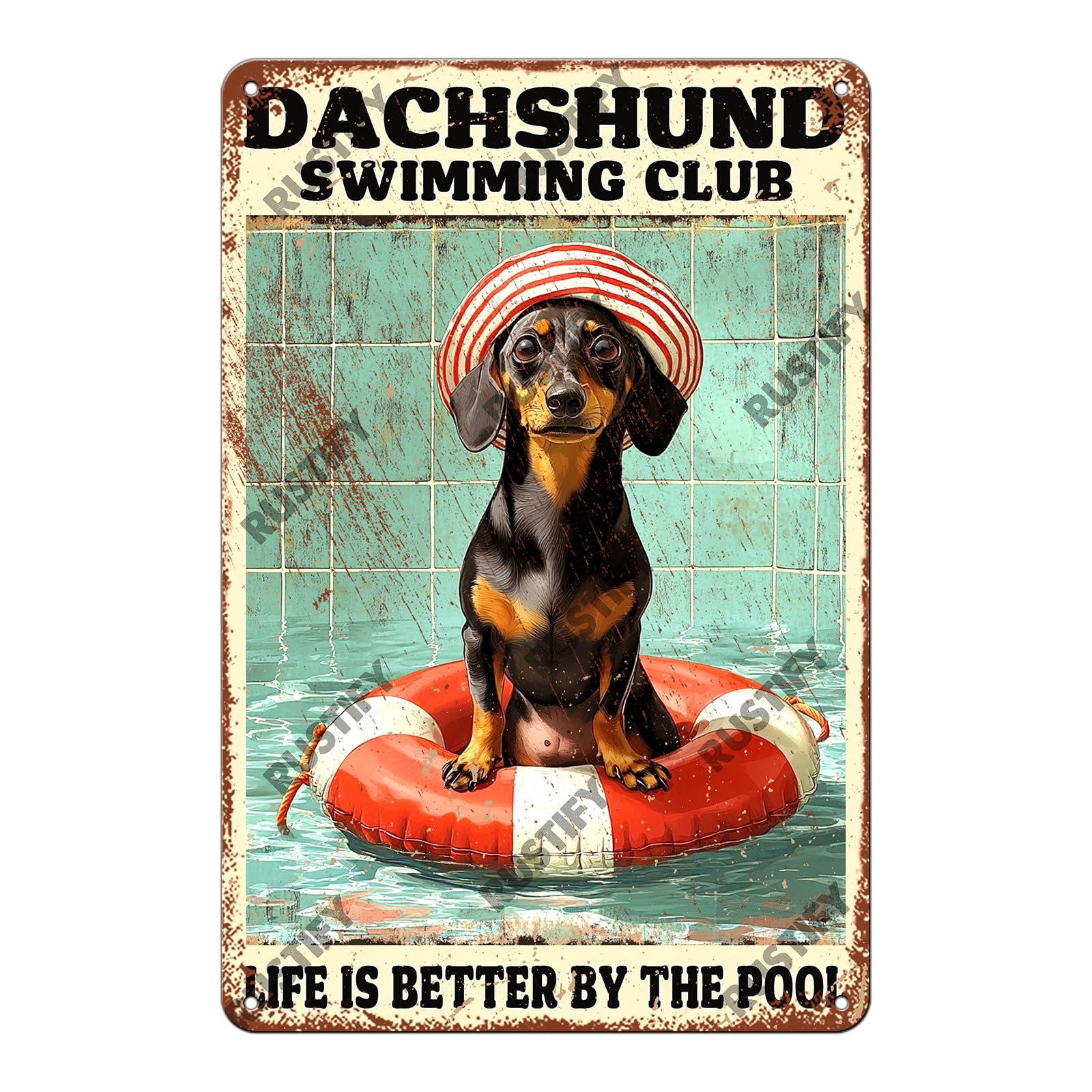 Anceky Sign Dachshund Swimming Club Lfe Is Better By The Pool Vintage Metal Tin Sign Retro Wall Decor for Kitchen Home Bar Outdoor Garden 12×16 Inch