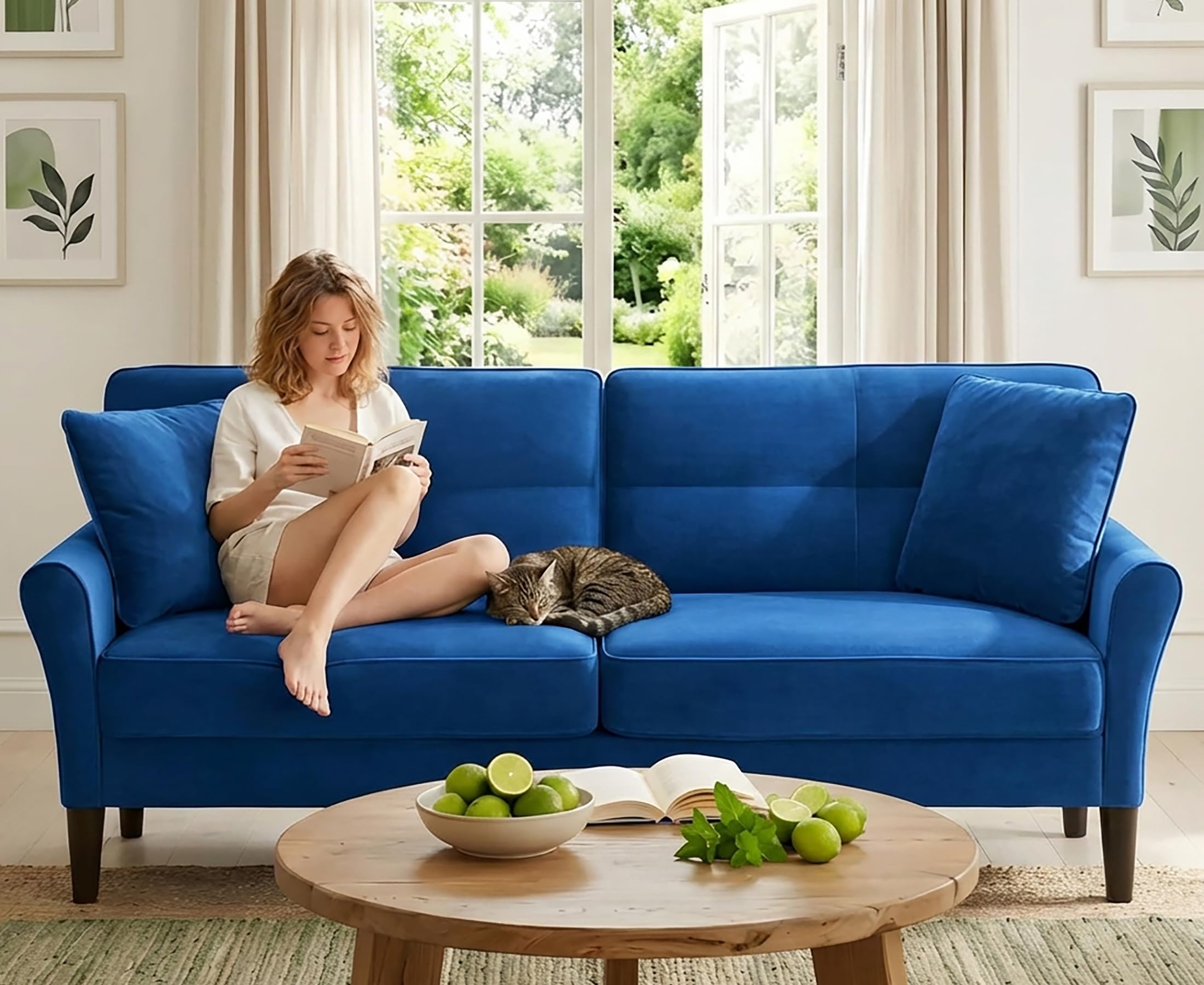 Domusensus 3 Sitzer Sofa Klein, 175 cm Kleines Sofa 3 Sitzer, Bequemes Kleines Sofas für Jugendzimmer, 3 Minuten Schnelle Montage ohne Werkzeug, Modernes Couch Klein für Wohnung oder Büro, Königsblau