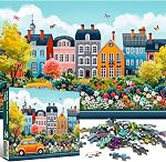 1000 Piece Puzzle pour les adultes, Jeu de puzzles de puzzle, Petite ville Puzzles en scène Interlock parfait Pas de poussière pour la décoration à la maison, grande fête d'anniversaire