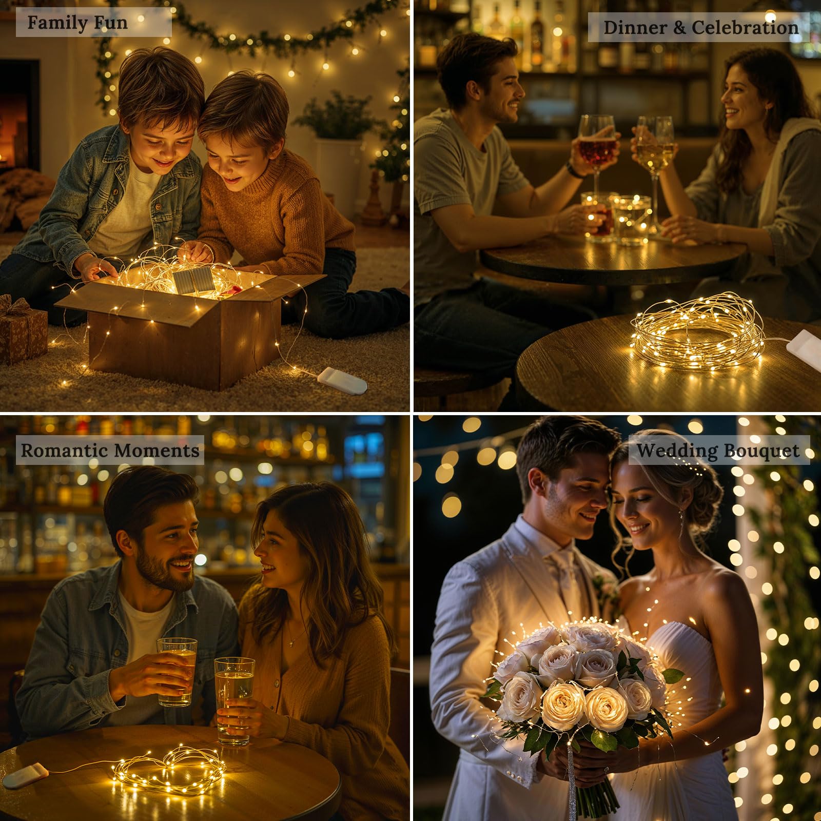 Etinga Paquete de 12 luces de hadas de 7 pies con 20 LED, luces decorativas alimentadas por pilas para fiestas, bodas, Navidad, decoraciones de vacaciones (blanco cálido, paquete de 12 unidades de 7