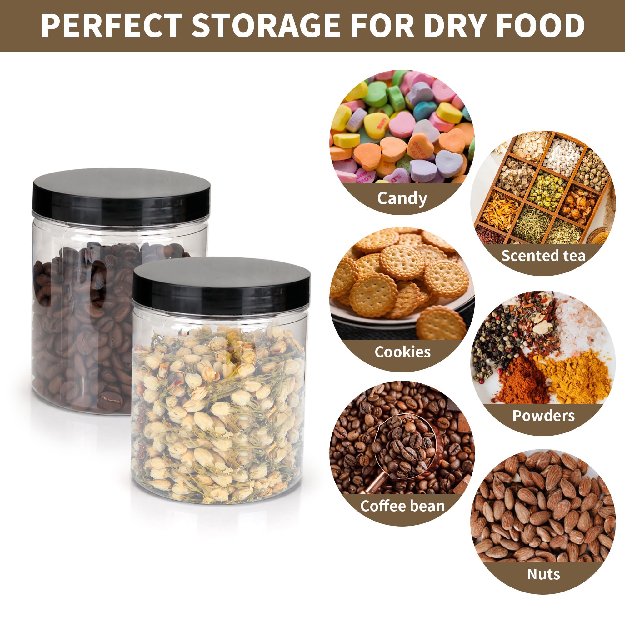 20 barattoli in plastica con coperchio, 500 ml, trasparenti, rotondi, vuoti, ricaricabili, a prova di perdite, con etichette, per spezie, cibo, artigianato, liquidi, cereali