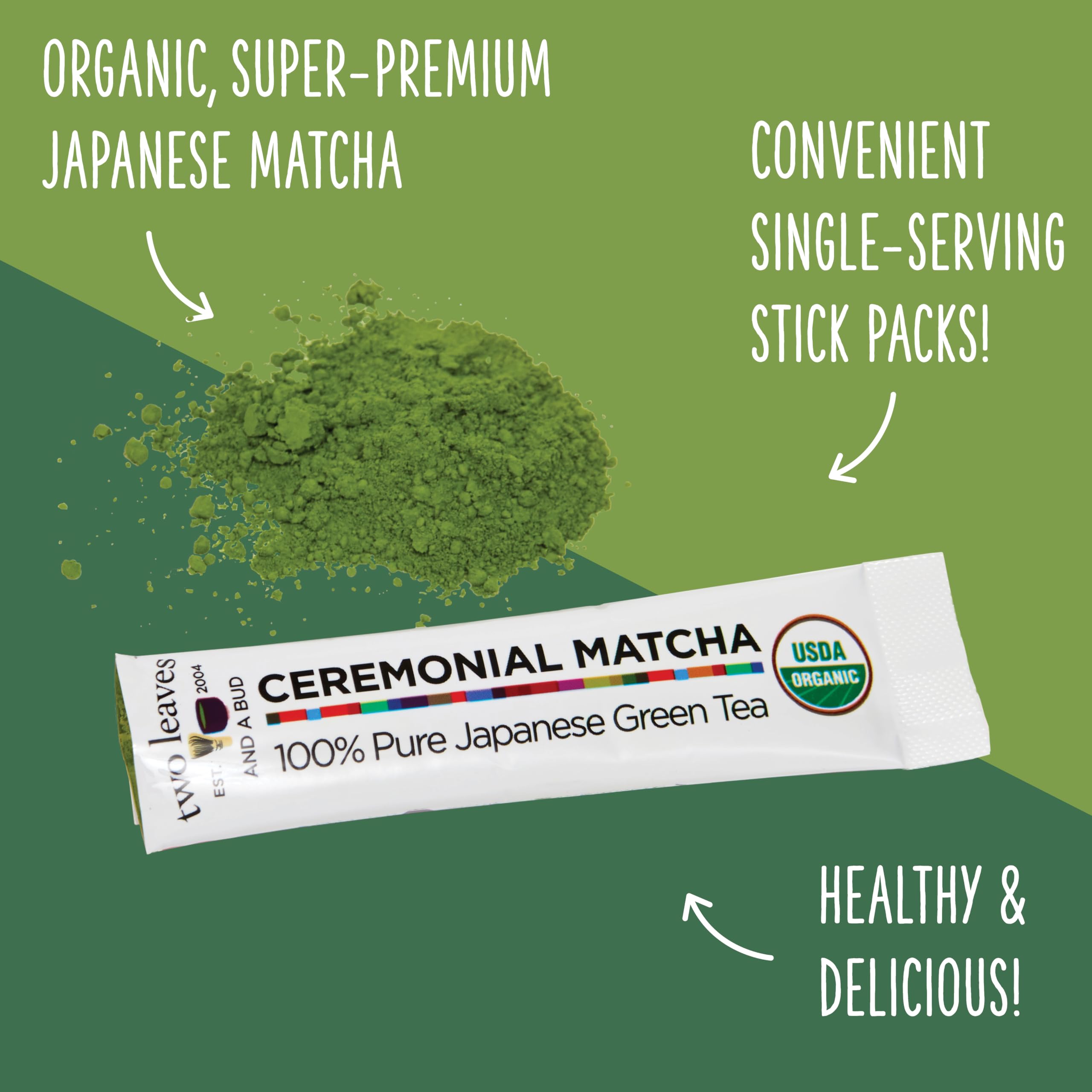 Two Leaves and a Bud Organic Ceremonial Matcha Green Tea 100 Japanese Matcha powder 1 5g Pre-Portioned Single-Serve — view 4