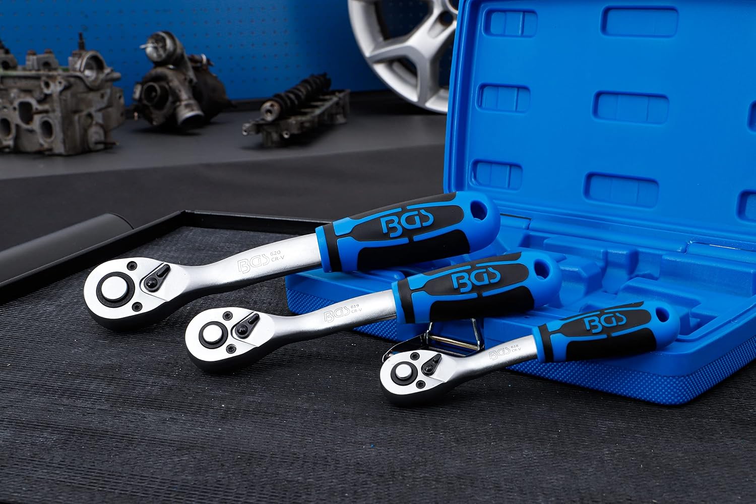 BGS 621 | Reversible Ratchet Set | Fine Tooth | 6.3 mm (1/4") - 10 mm (3/8") - 12.5 mm (1/2") | 3 pcs.