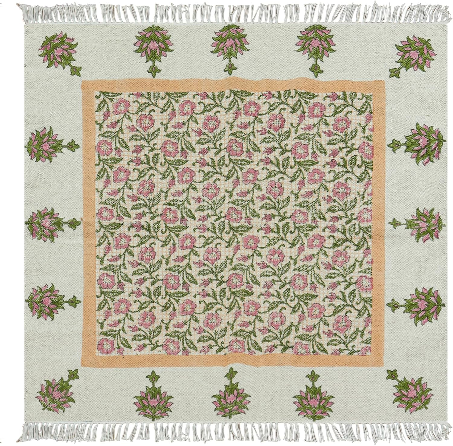 Tapis carré 1,2 x 1,2 m floral résistant pour zone de passage