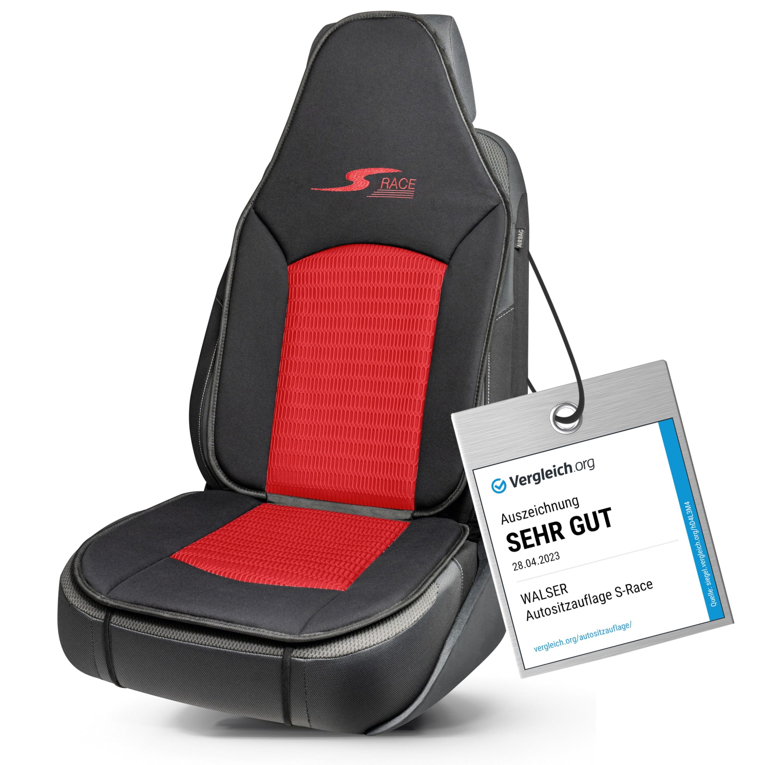 Walser Car Comfort Auto-Sitzauflage S-Race, Auszeichnung Sehr Gut* Autositzauflage für Highback-/Pilotensitze, Universal Sitzschoner-Auto, Sitzauflage-Auto Vordersitze rot/schwarz