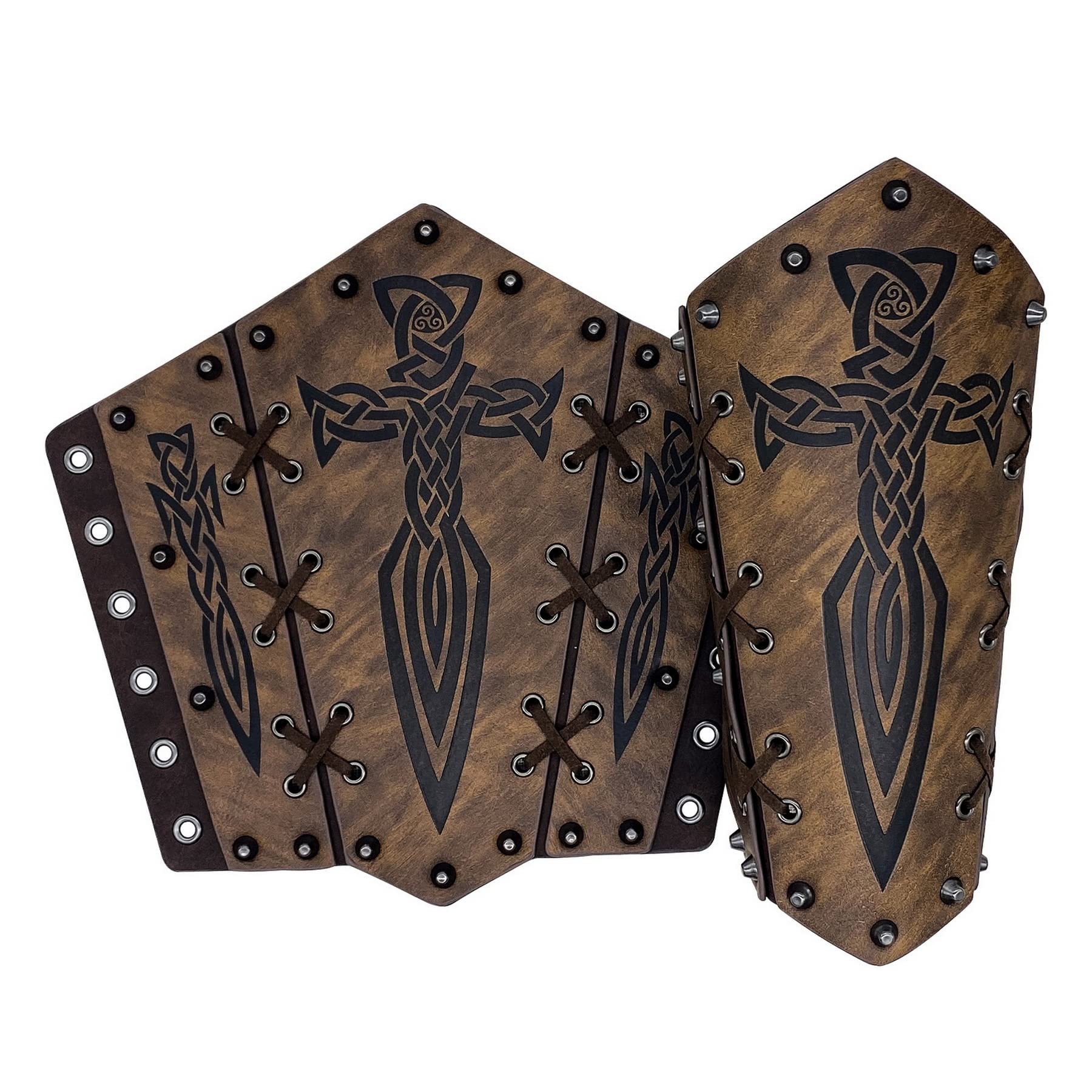 2Pcs Bracelets Viking pour Homme, Gantelets Médiévaux en Faux Cuir, Vambrace Rétro, Garde Bras de Tir à l'Arc pour LARP, Cosplay