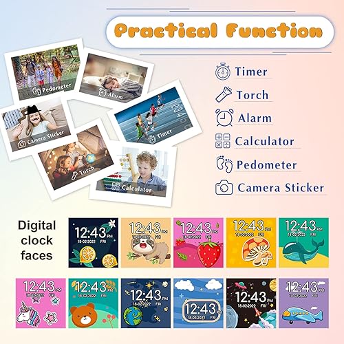 Miniatura 5 de Reloj inteligente para niños y niñas  Reloj inteligente para niños, regalo para niños de 4 a 12 años con 15 juegos, alarma de cámara, video,