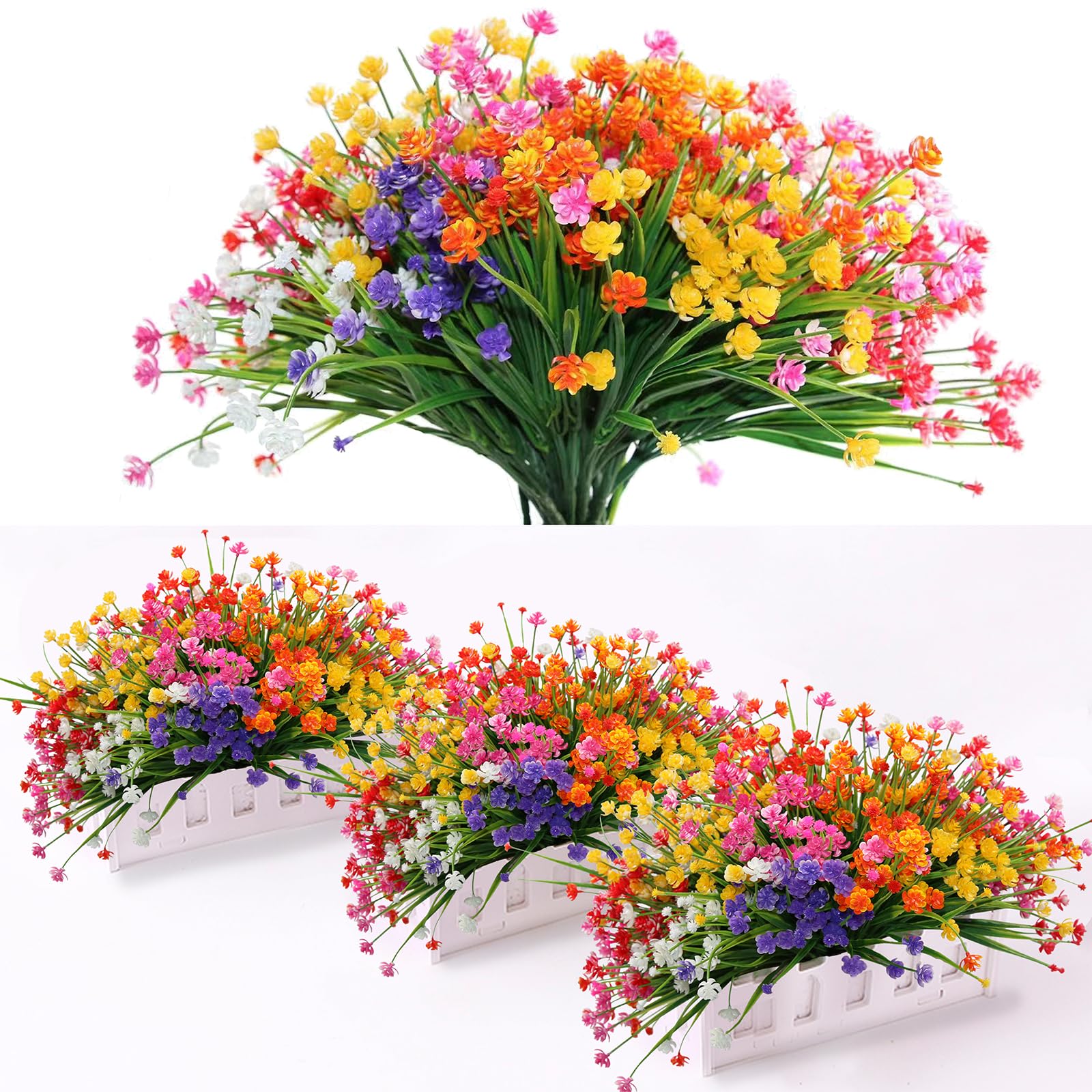 Tinsow 24 Bundles Artificial Outdoor Flowers Plastic Flowers Greenery Fake Flowers, Faux Florals for Home Decor Window Box Garden Patio, Porch,