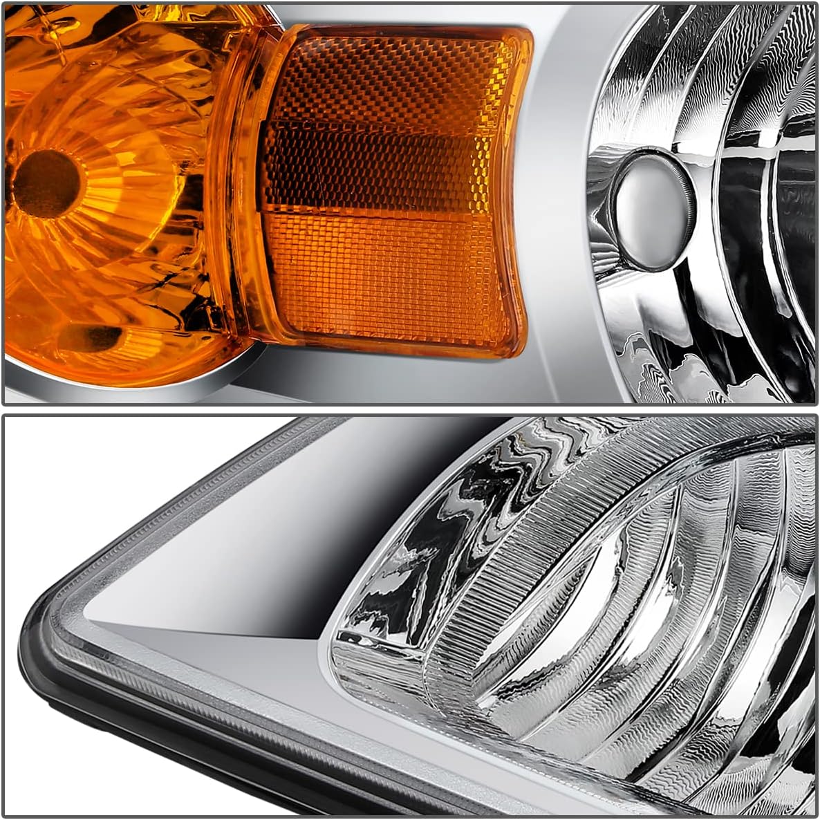 Auto Dynasty Headlights Assembly Compatible with 2005-2010 Chevrolet Cobalt Pontiac G5 Pursuit, Driver and Passenger Side Halogen Headlamps Replacement, Chrome Housing Amber Corner