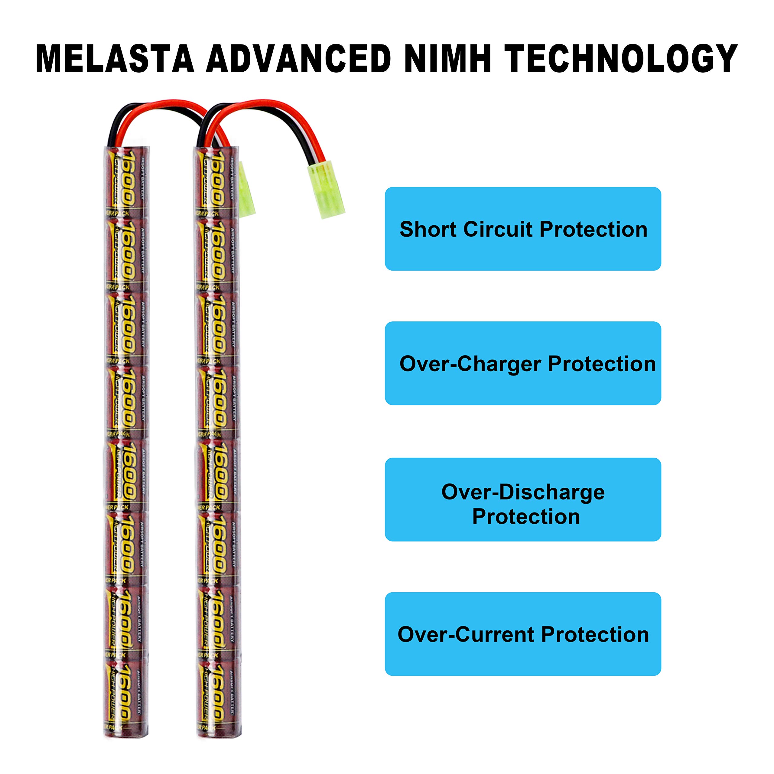 melasta 9,6V 1600mAh Airsoft Batteria NiMH Butterfly Nunchuck Batteria con Mini Tamiya Connettore per Fucile Carabina ad Aria Compressa Airsoft, Fucile Softair, Pistole Softair, 2 PCS