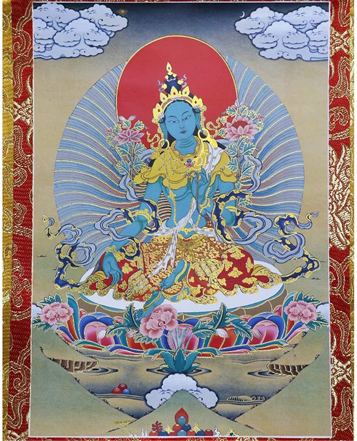 YTBHSHXZ Thangka tibetane, Arazzo buddista tibetano tantrico Thangka, Tara verde, Khadiravani, broccato con stampa a caldo(Blu,Small(35cm*27cm))