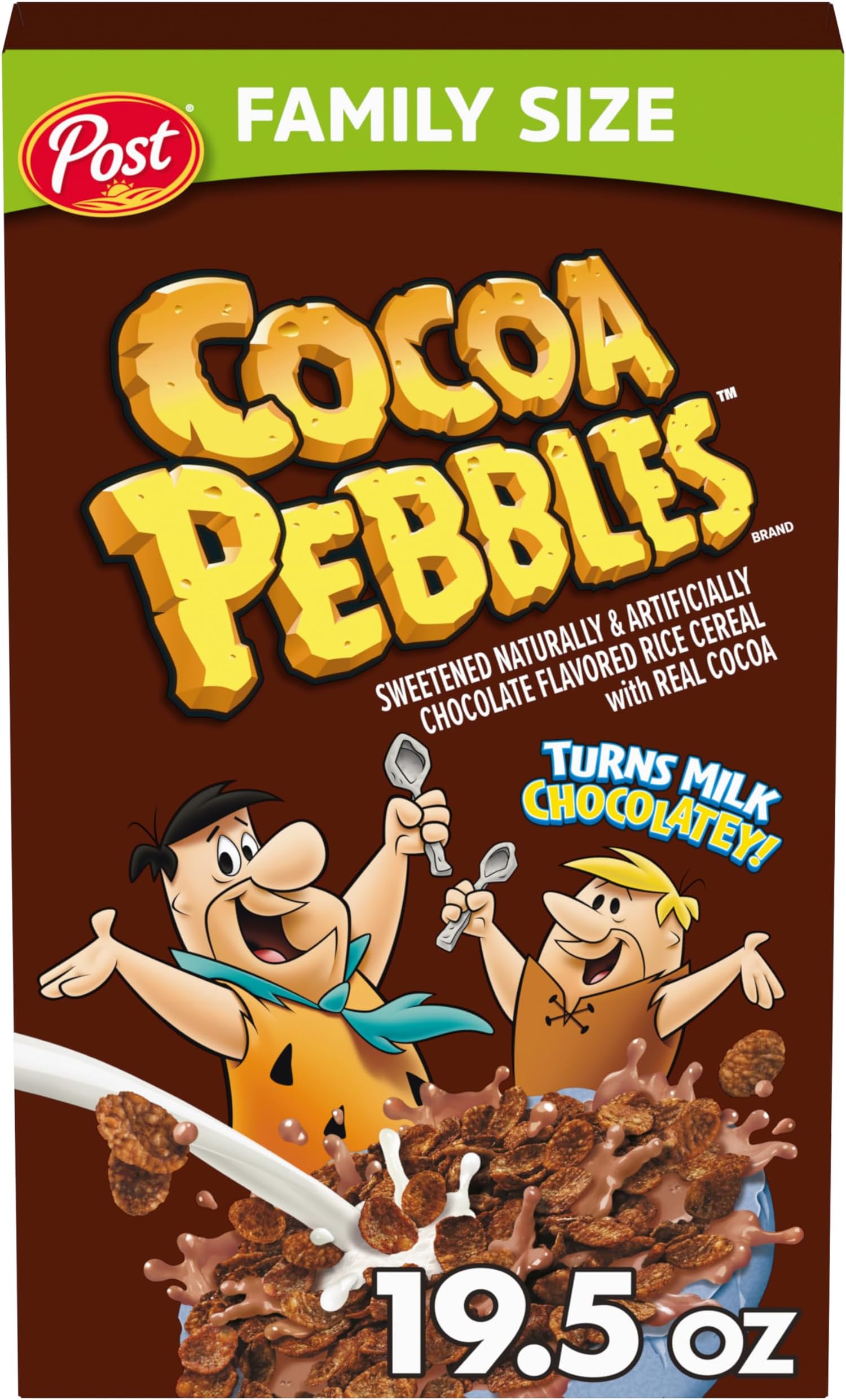 Cocoa PEBBLES Cereal, Chocolatey Kids Crunch, Gluten Free Sweetened Rice Crunch, 19.5 oz Family Size Cereal Box