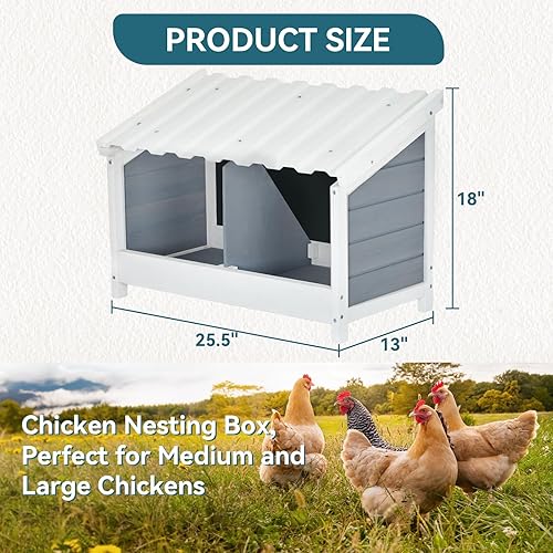 Miniatura 2 de PETSFIT Caja de anidación de pollo de 2 agujeros, techo de PVC para todo tipo de clima, diseño de madera natural con panel trasero de privacidad