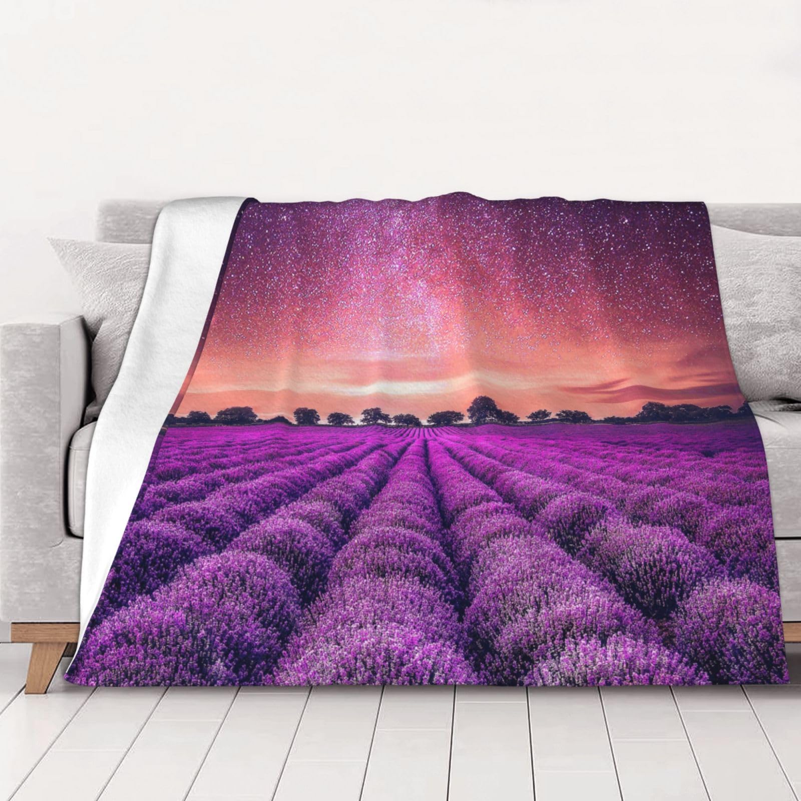 AUBKFELD lavender fields Printed Flannel Blanket 200x150 CM, Soft & Warm Throw Blanket for Sofa/Couch/Bed/Car, Gifts for Audlts Women Men