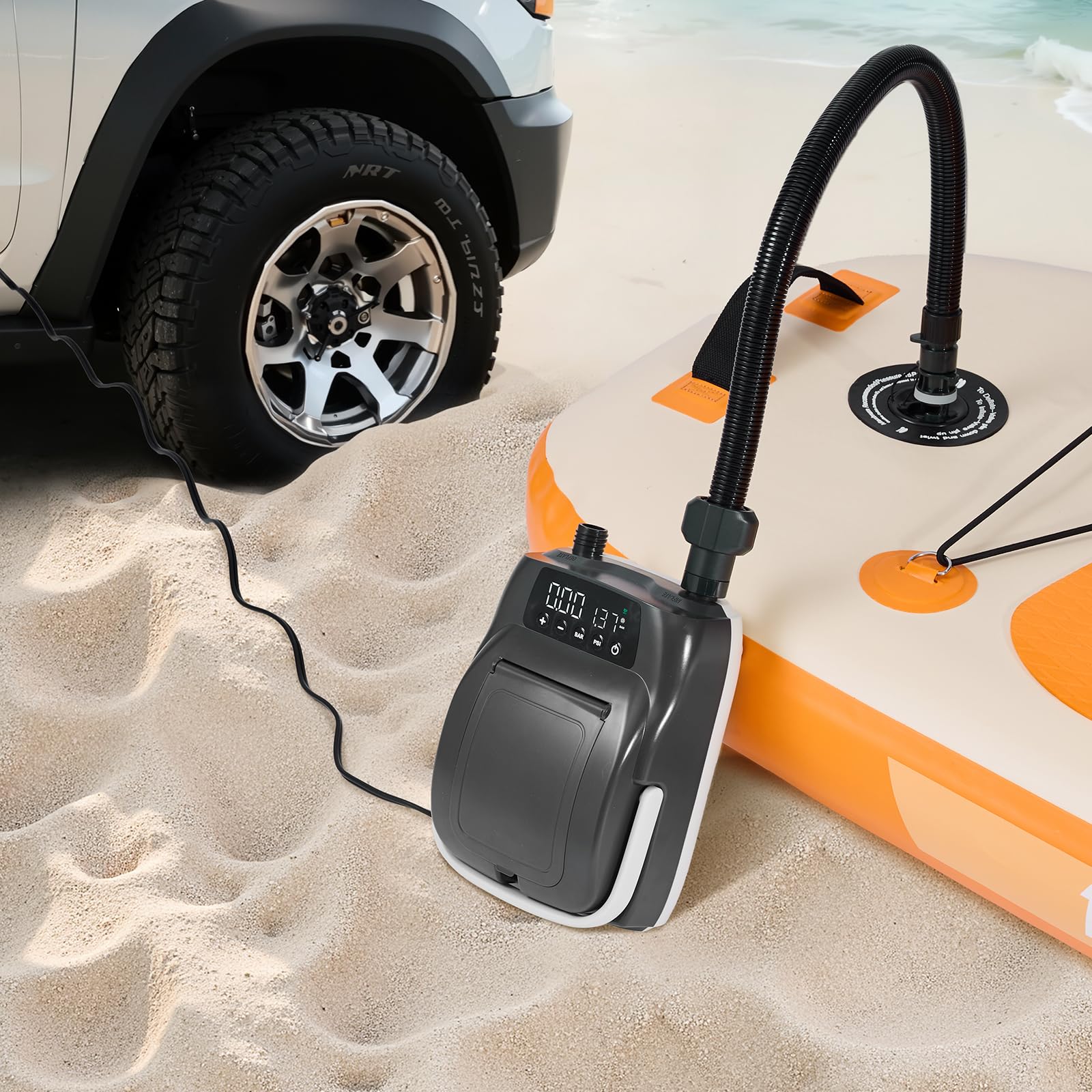 VEVOR Pompe à Air pour Paddle Haute Pression 20 psi, Gonfleur pour Sup avec Connecteur Allume-Cigare et Arrêt Automatique, Gonflage et Dégonflage à Deux Étages, pour Bateau Gonflable Matelas Tentes