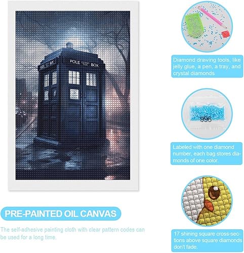 Miniatura 3 de Doctor Dr Who - Caja de policía para ratones, kit de pintura de diamantes para bricolaje, arte cuadrado de taladro completo para decoración de pared