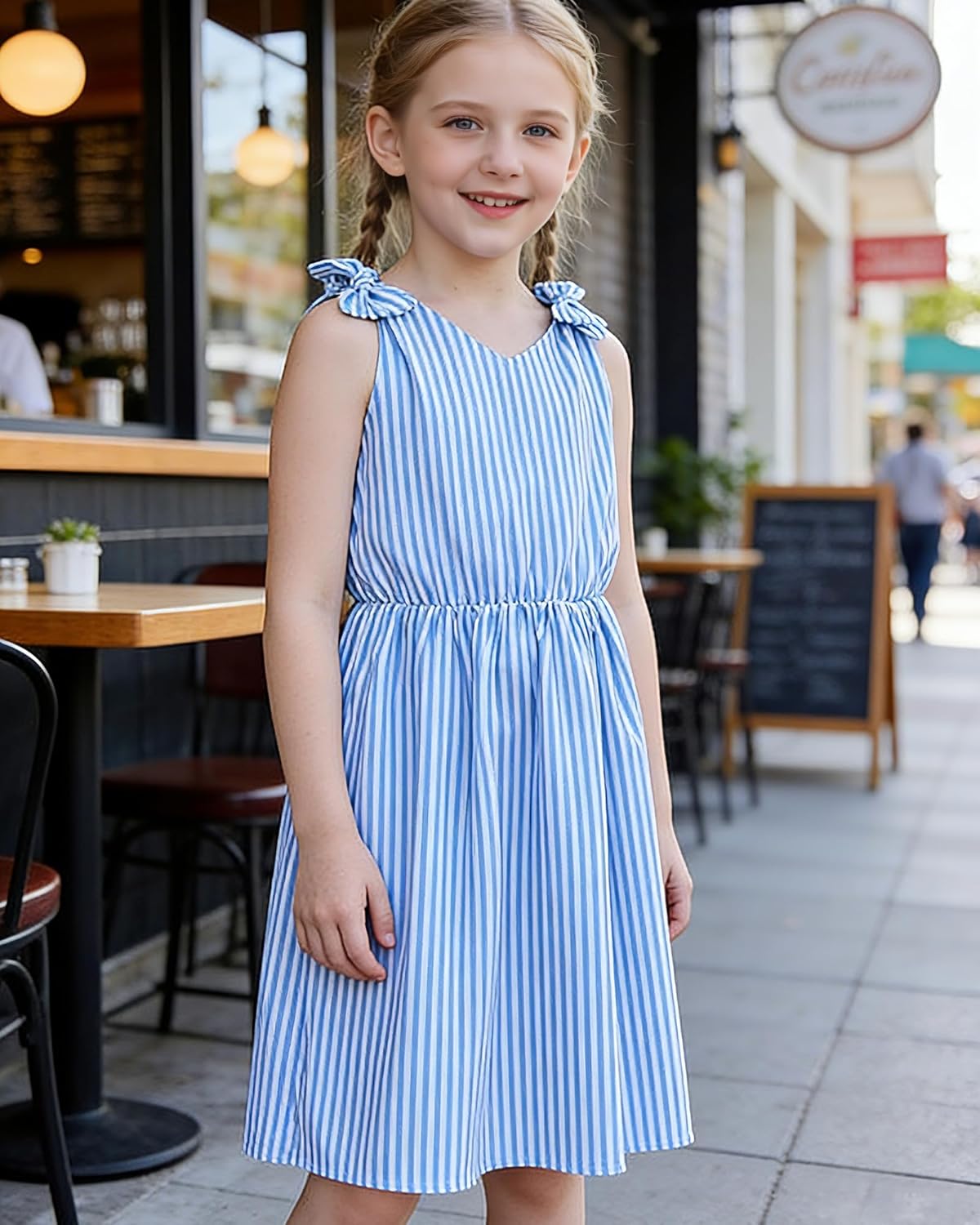 Enlifety 3-10T Girls Summer Dress Sleeveless Bowknot Strap V Neck Casual Sundress - Image 2