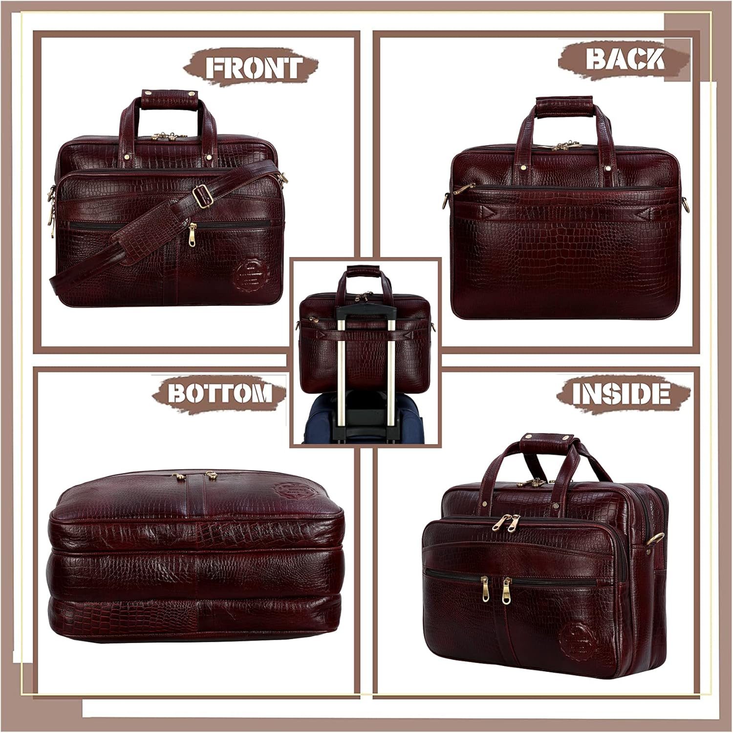 DA LV Full Grain Leather Laptop Briefcase for Men Top Choice Gifts Laptop Bag Multiple 16'' Compartments Brass Hardware