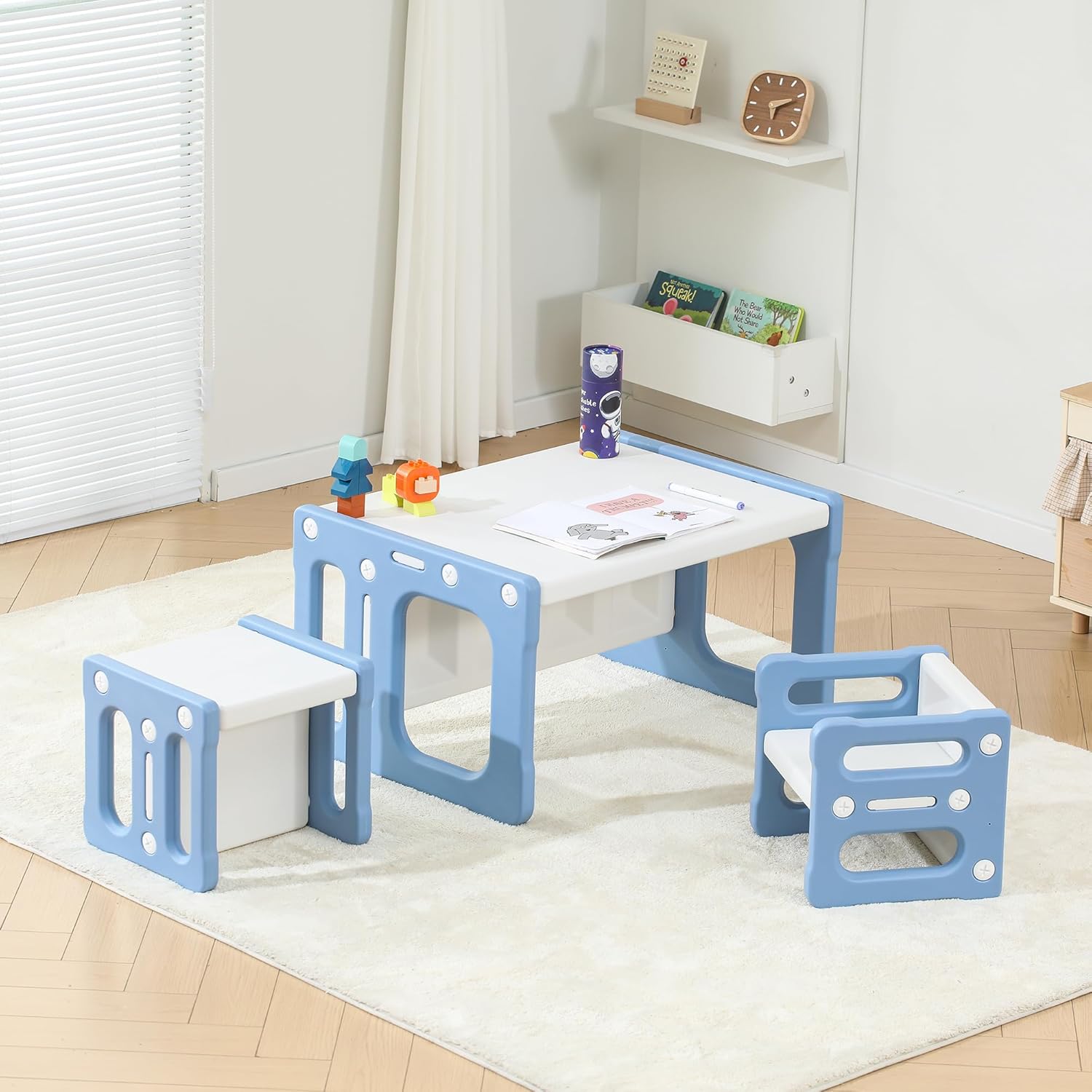 Montessori Table and Chair Set, Kids Table and Chairs, Height-Adjustable Toddler Table and Chair Set, Table Chair for Ages 3-8, Childrens Table for Daycare, Classroom