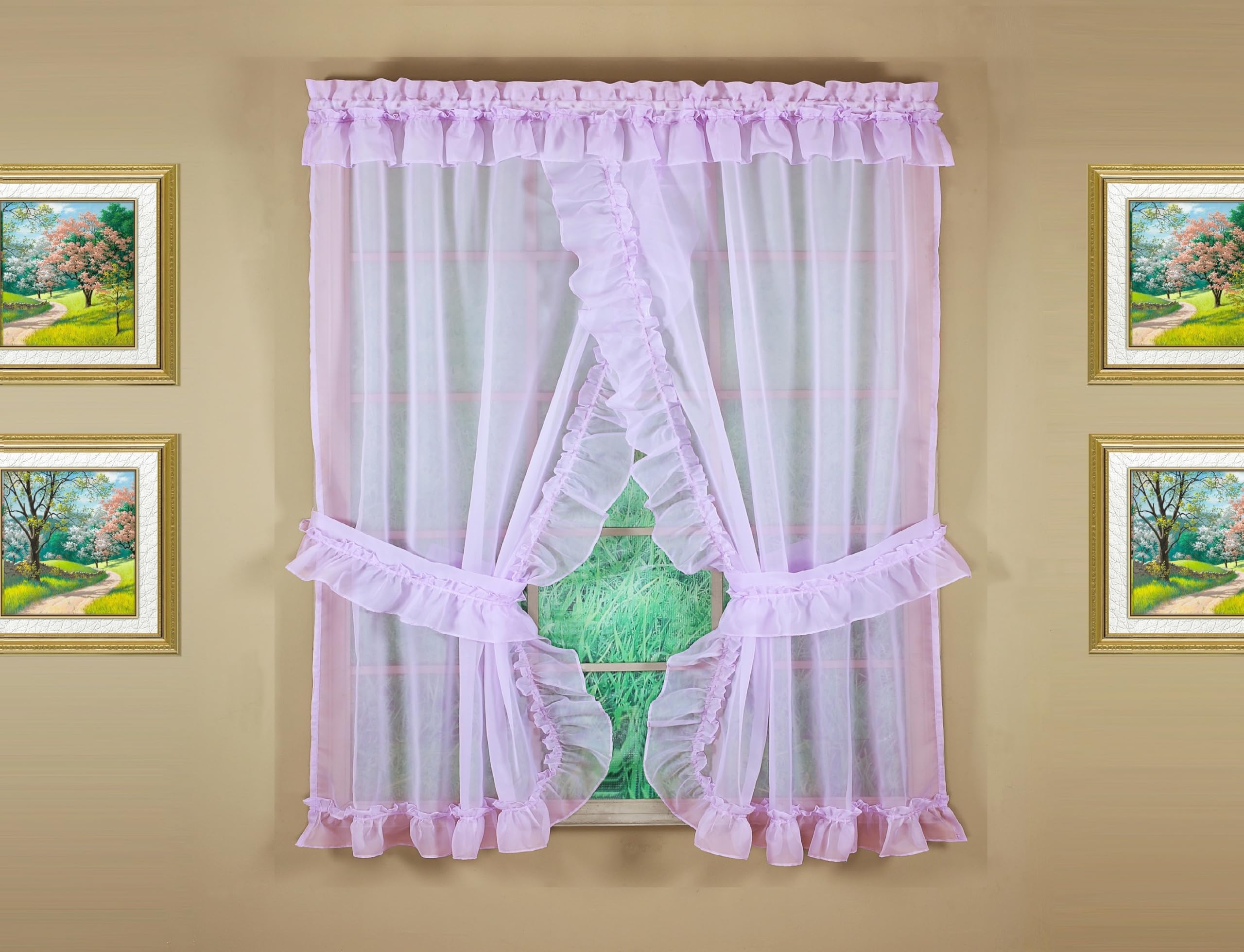 Today's Curtain, Emelia Priscilla Sheer Pair 60" W x 63" L, Lilac, 5-Piece-Set