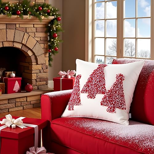 Miniatura 7 de Tosleo Juego de 2 fundas de almohada rojas de 18 x 18 pulgadas, decoración de fiesta de Navidad, fundas de cojín suaves para sofá, cama, sala de