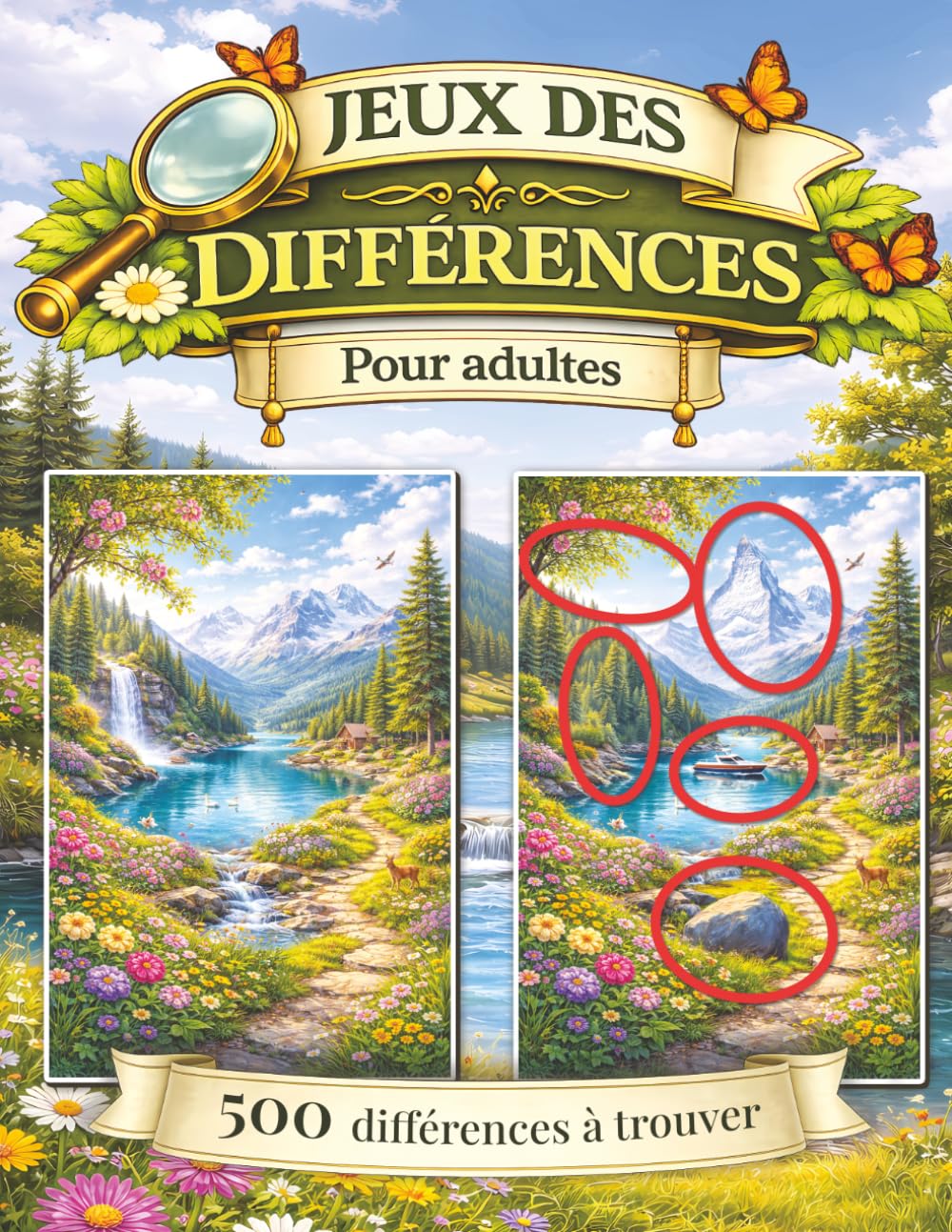 Jeux des différences pour adultes et seniors: 500 différences à trouver dans 50 scènes relaxantes et apaisantes (Les Jeux des Différences Ultimes pour Adultes)