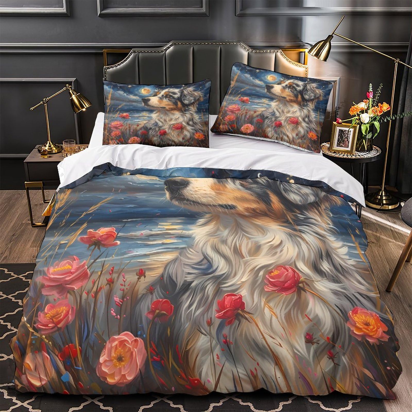 Housse de couette chien imprimé 3D hypoallergénique microfibre douce